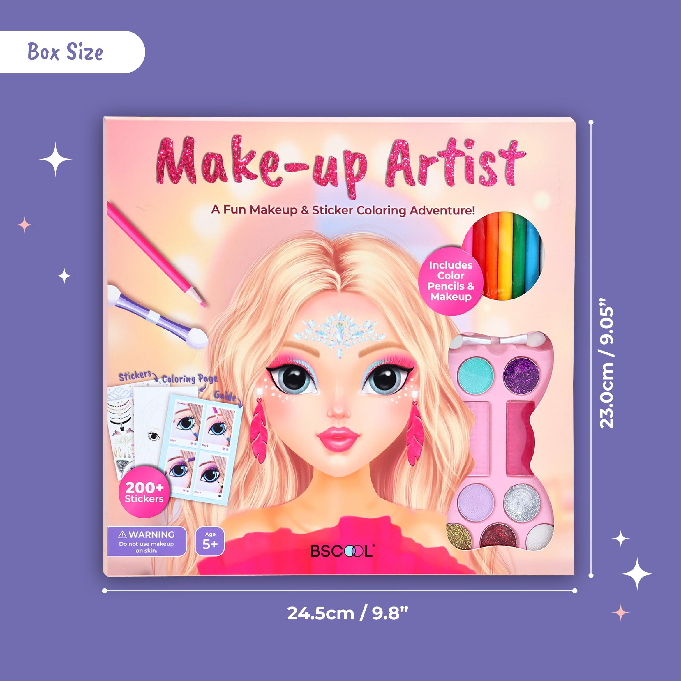 BSCOOL Libro da studio di trucco per bambini con colorazione, adesivi e tavolozza