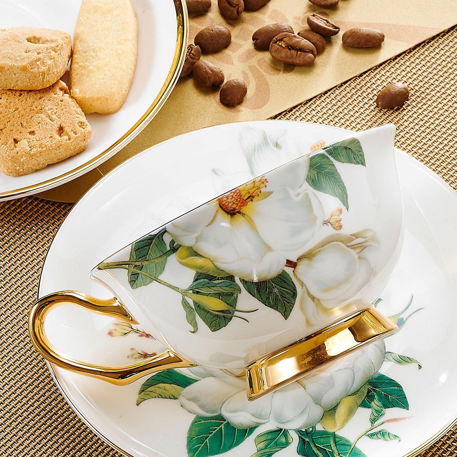 Brytyjski porcelanowy zestaw do herbaty w stylu vintage, kwiatowy ceramiczny zestaw do kawy, filiżanki i spodek dla 6 osób, retro filiżanki do kawy ze spodkiem i łyżeczką do kawy, na