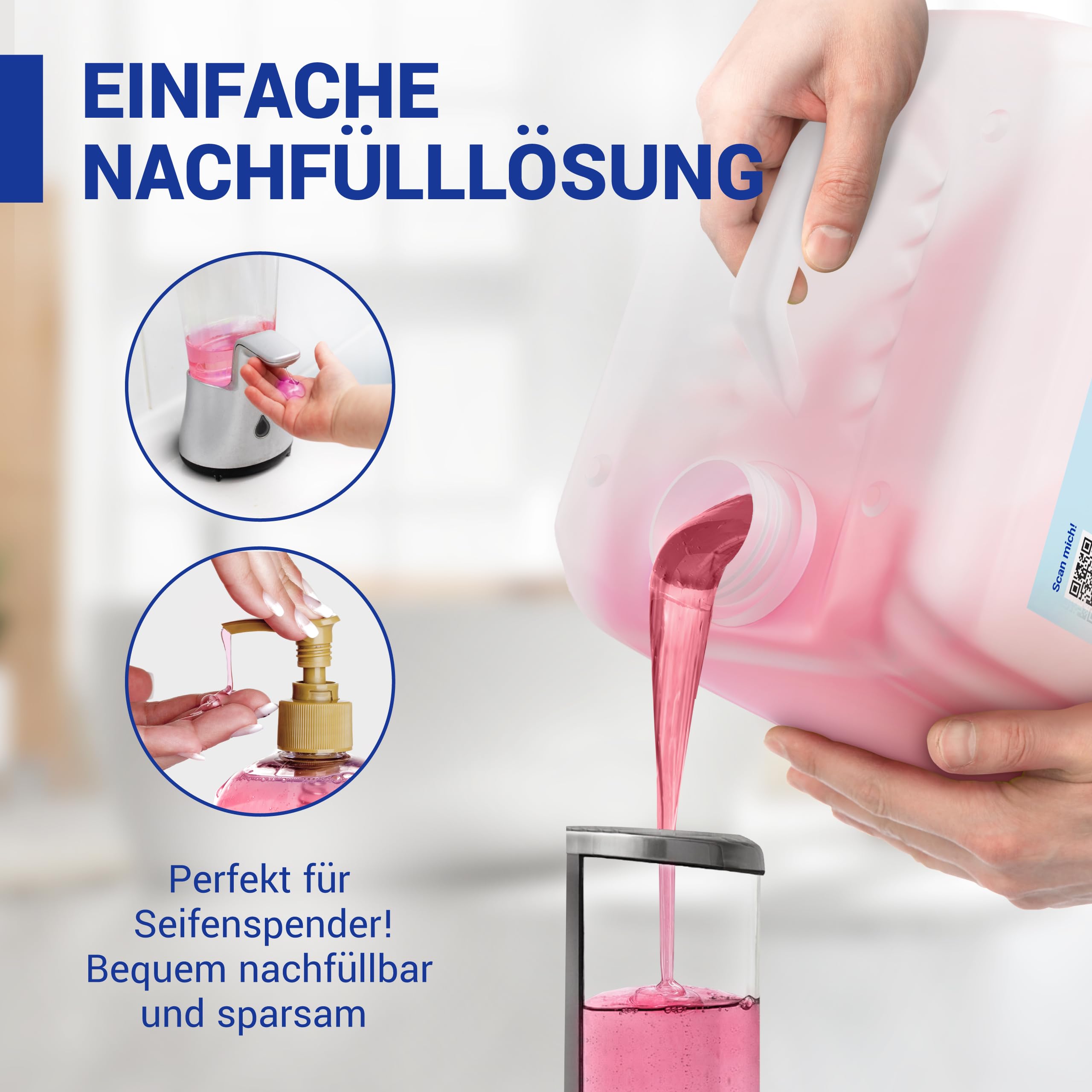 wolk Handseife Flüssig 10 Liter Rosé Kanister - Milde Seifencreme | Alkalifreie Handwaschseife mit Rosenduft, ideal als Flüssigseife Nachfüllpack für alle gängigen Seifenspender.