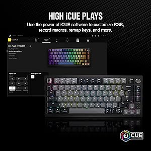 Corsair K65 Plus Wireless 75% RGB Mechanical Gaming Keyboard Pre-Lubricated MLX Red Linear Switches PBT Dye-Sub Keycaps PC, Mac, PS5, PS4, Xbox, iPad QWERTY NA Black/Gray