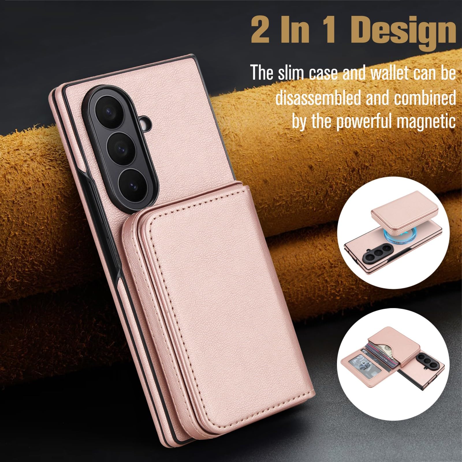 Generic Custodia Compatibile con Samsung Galaxy Z Fold 7 (Grigio) Portafoglio Rimovibile Portafoglio Carta Magnetica Flip Cover in Pelle