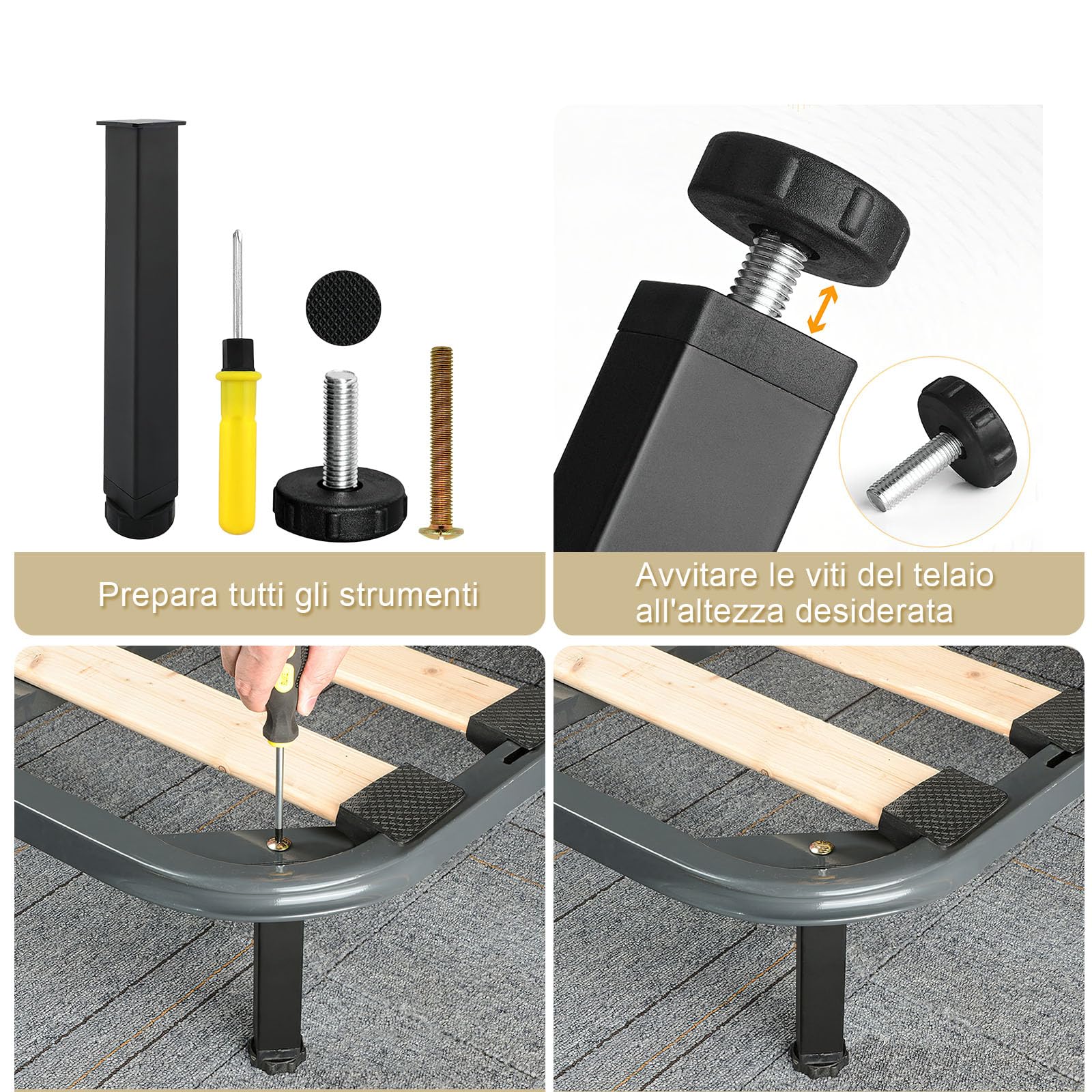 4 Gambe Regolabili Per Letto - Piedini In Metallo Con Cuscinetti Antiscivolo - Foto 9