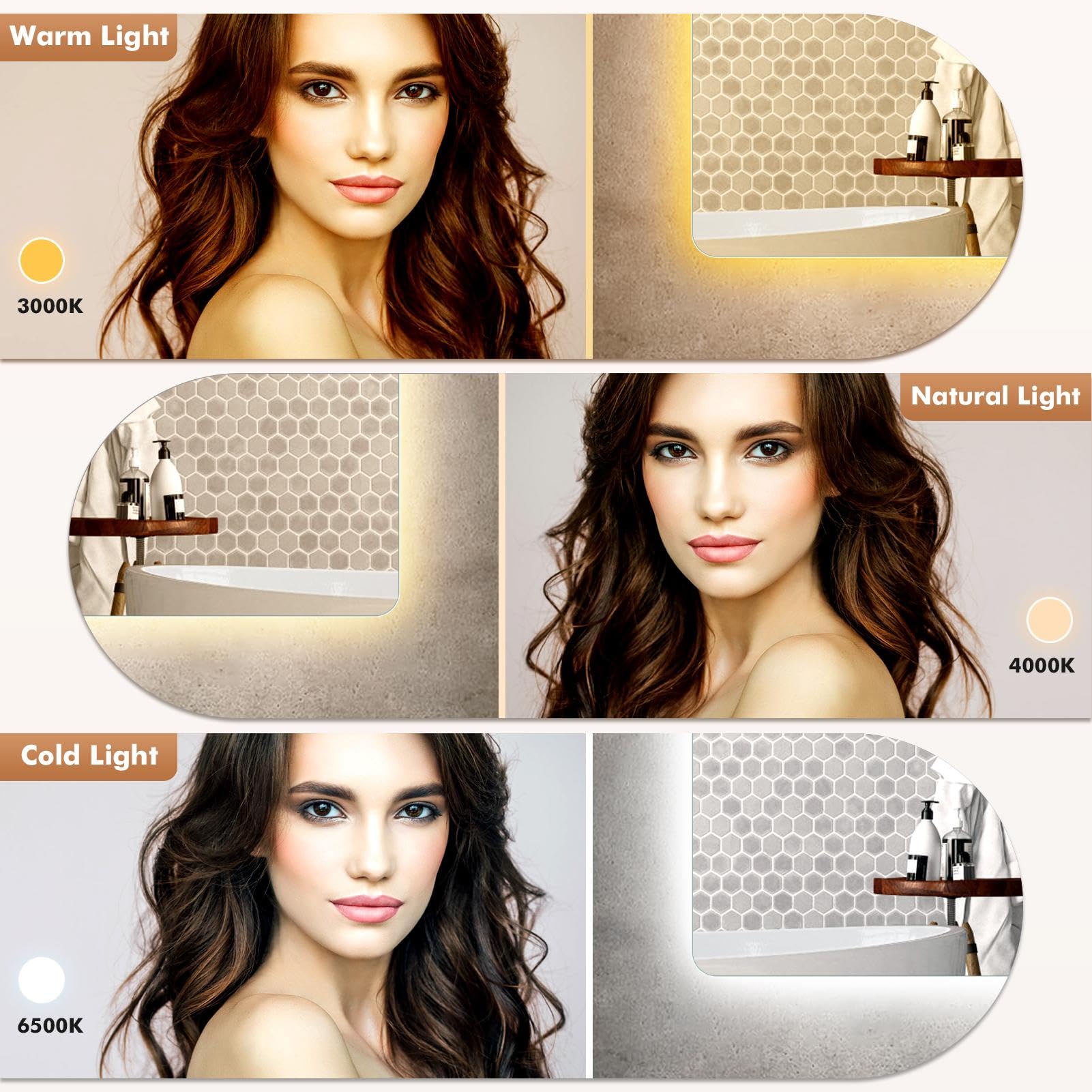 Viugreum Espejo Baño con Luz LED Regulable en 3 Colores, Cuadrado 80 * 60cm Luz de Baño Espejo de Pared con Interruptor Táctil, Función Antivaho, Ajuste de Brillo, Espejos LED Retroiluminado