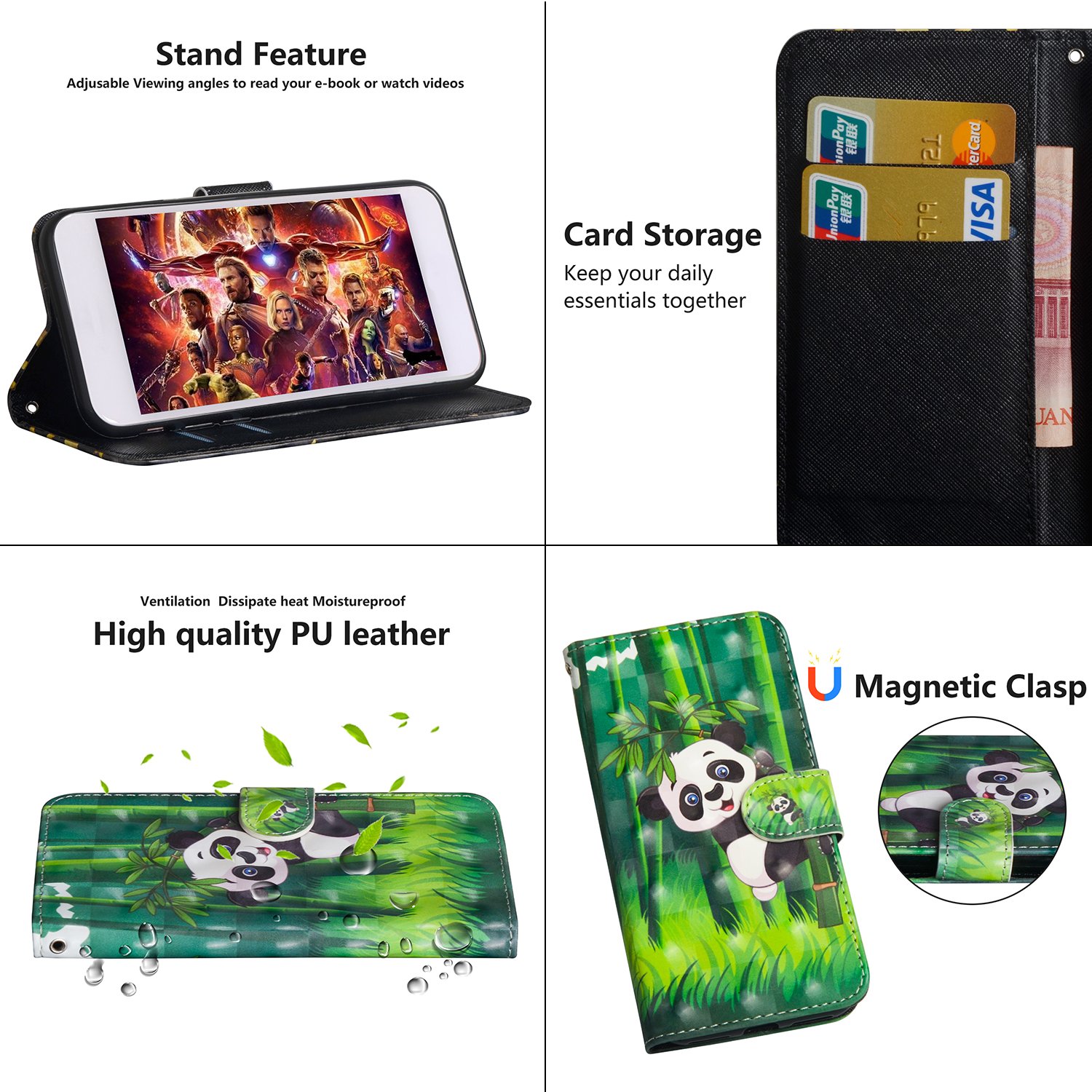 Cover per Motorola Moto G62 5G, Custodia Motorola Moto G62 5G, 3D Cover a Libro Motorola Moto G62 5G Flip Case Portafoglio Cover in Pelle PU Wallet Magnetica Cover Protettiva (Panda)