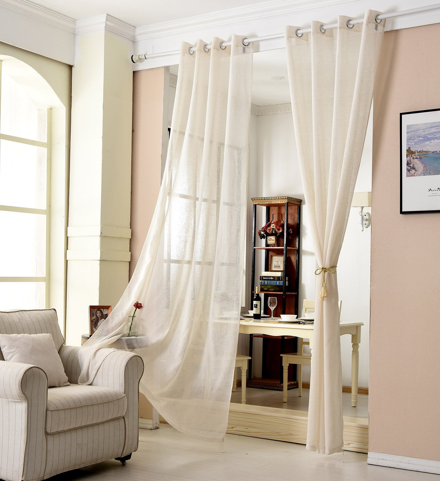 WOLTU Transparente Gardinen mit Ösen für Wohnzimmer und Schlafzimmer - Halbtransparent - 140x245 cm - Creme - Global Rec