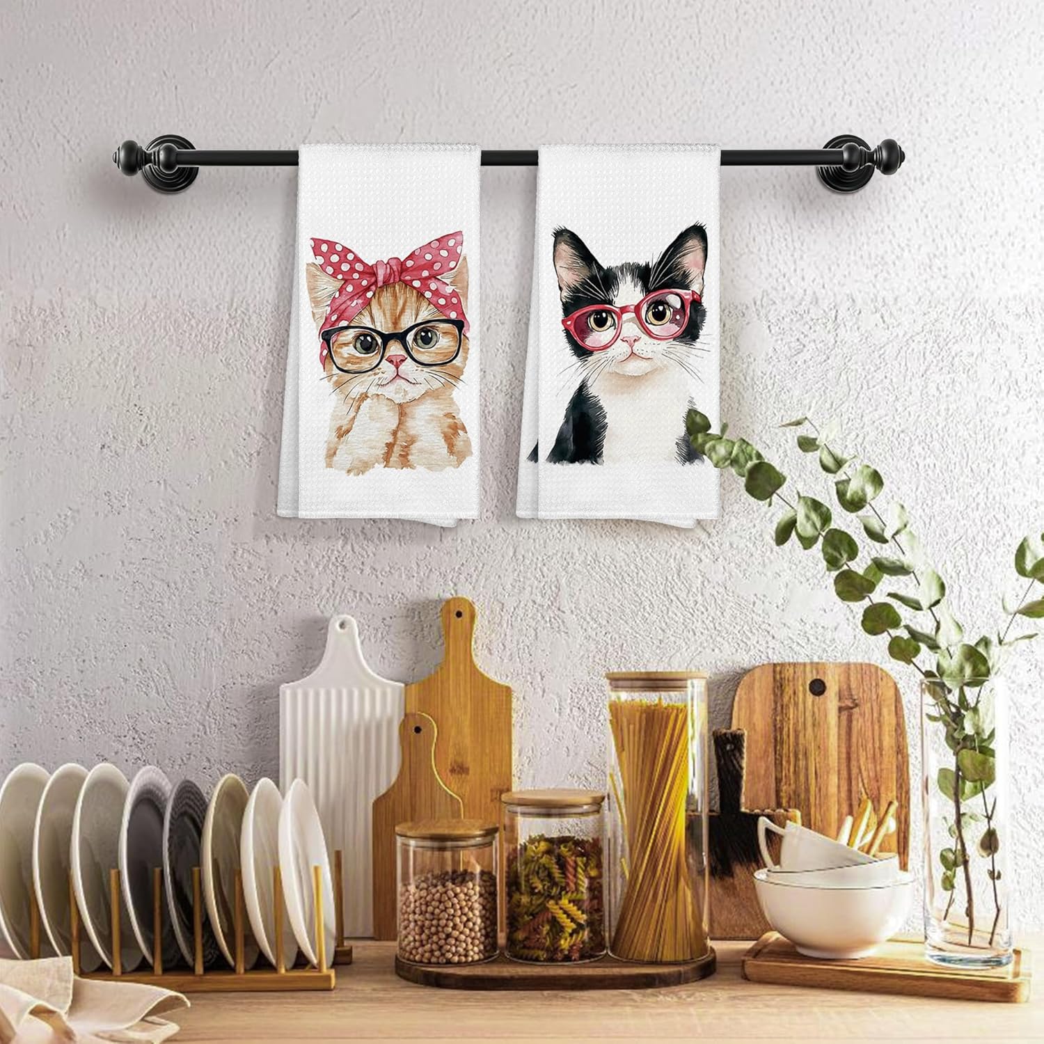 Cat Kitchen Towels Decorative 16x24 Set of 2, Cat Dish Towels Cloths Dishcloths Tea Towel Gifts for Women Men Pet Lover, Trendy Kitty Bathroom Kitchen Hand Towel Decor - Image 5