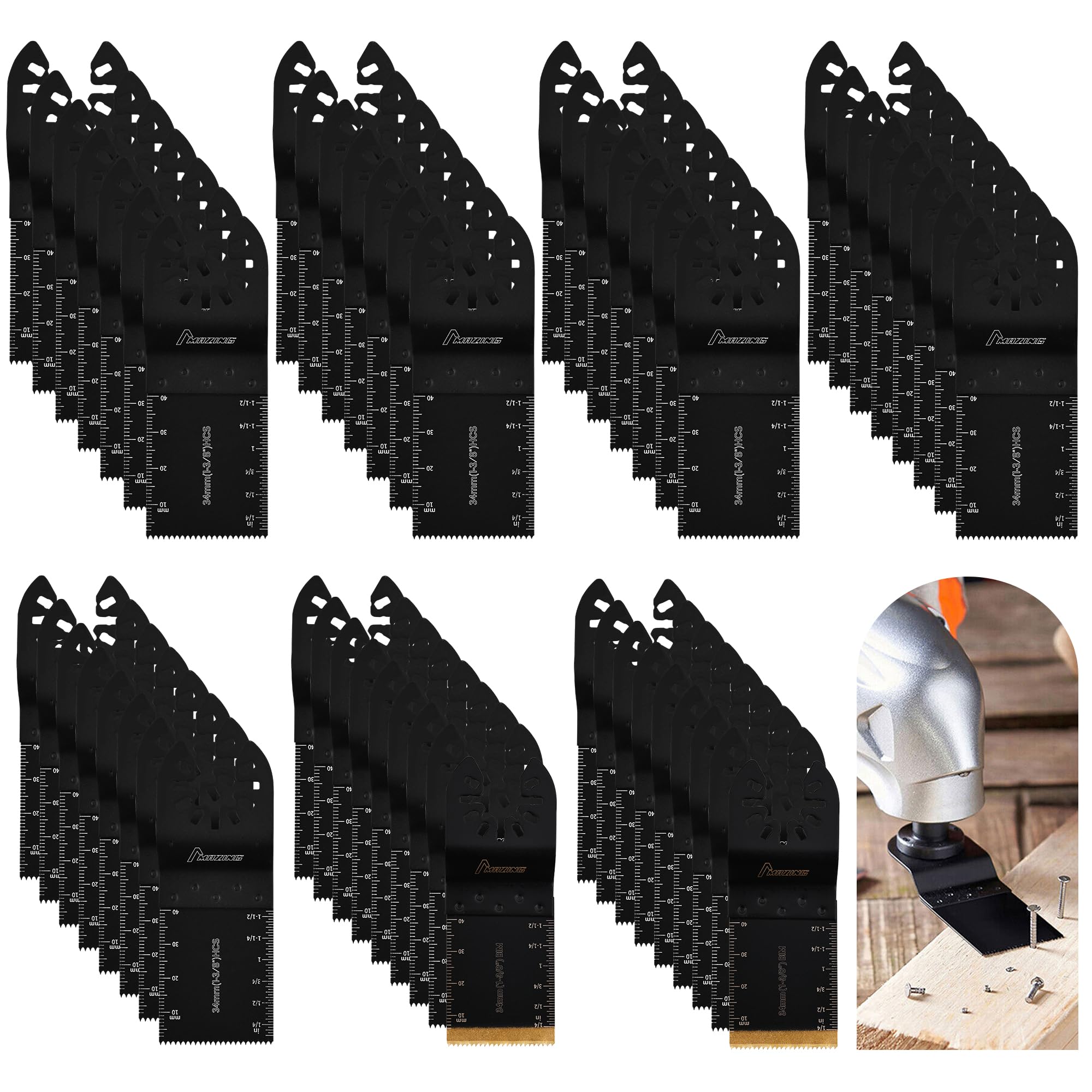 MAZING 58PCS Oscillating Saw Blades,multitool blades,Quick Release Titanium Multi Tool Blades Kits for Wood Metal Plastic,Universal Oscillating Tool