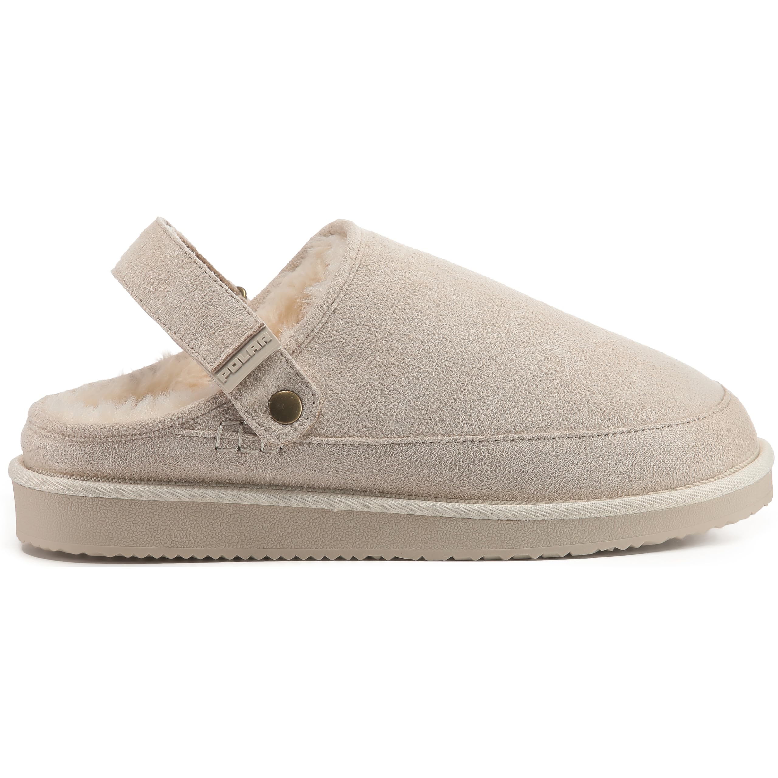 Polar Women's Suede Comfort Faux Fur Slippers – Breathable Slip-On with Adjustable Strap & Lightweight Durable Sole – Casual Everyday Footwear for Home, Travel & Walking – Beige 7