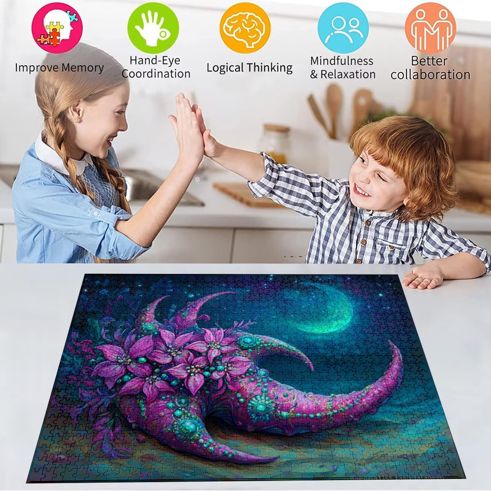 Puzzle 2000 Pezzi, 3 4 5 Anni Puzzle Sogno 6 7 8 Anni Giochi Educativi Sostenibili Con Motivi Per Adulti Da Gioco in Legno Di Alta Qualità Jigsaw Stella marina per Gioco Familiare, Regalo H-5171