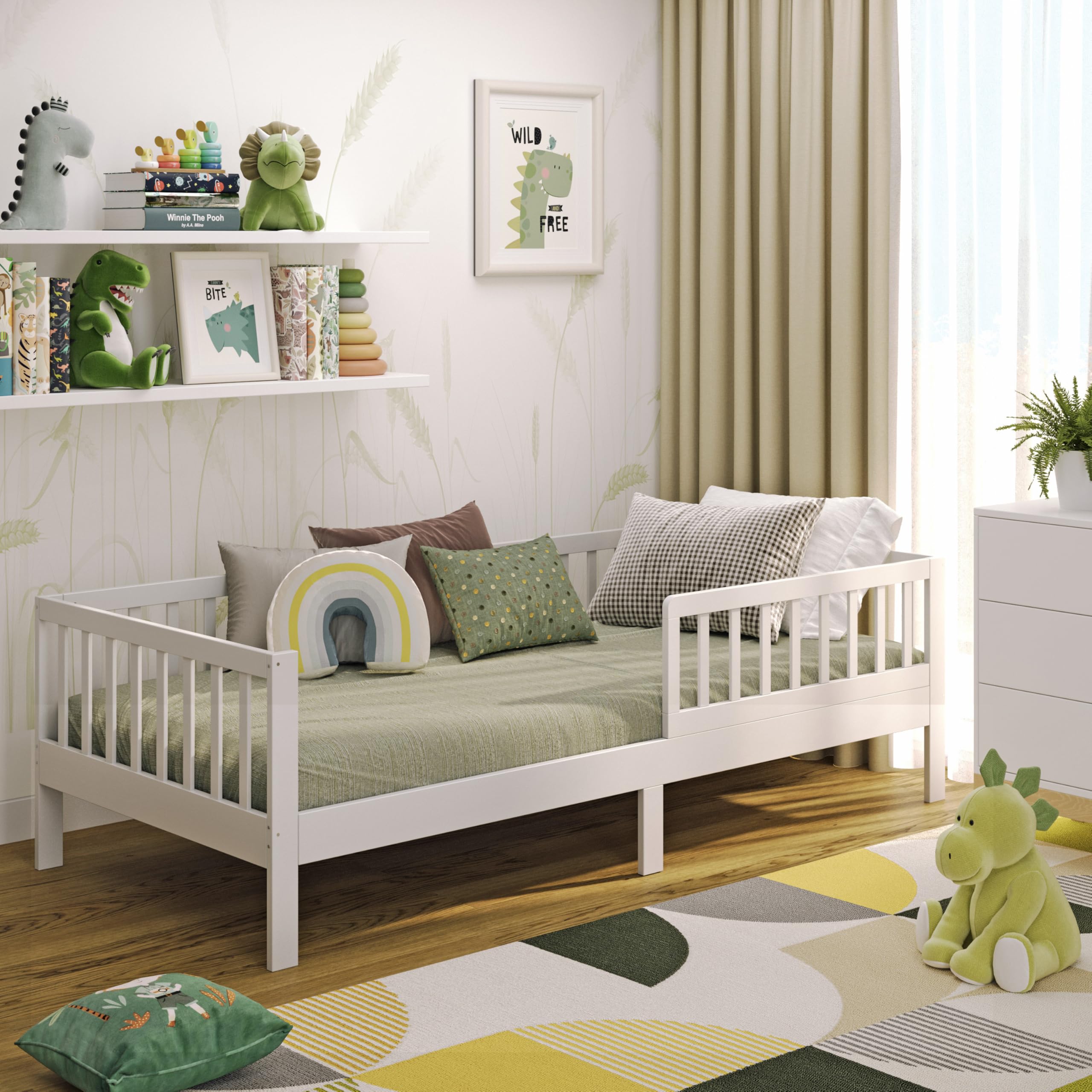 CADANI Nik Kinderbett 90x200 cm – Juniorbett & Jugendbett mit abnehmbarem Rausfallschutz, bis 200 kg belastbar, extra stabiles Einzelbett inkl. Roll-Lattenrost