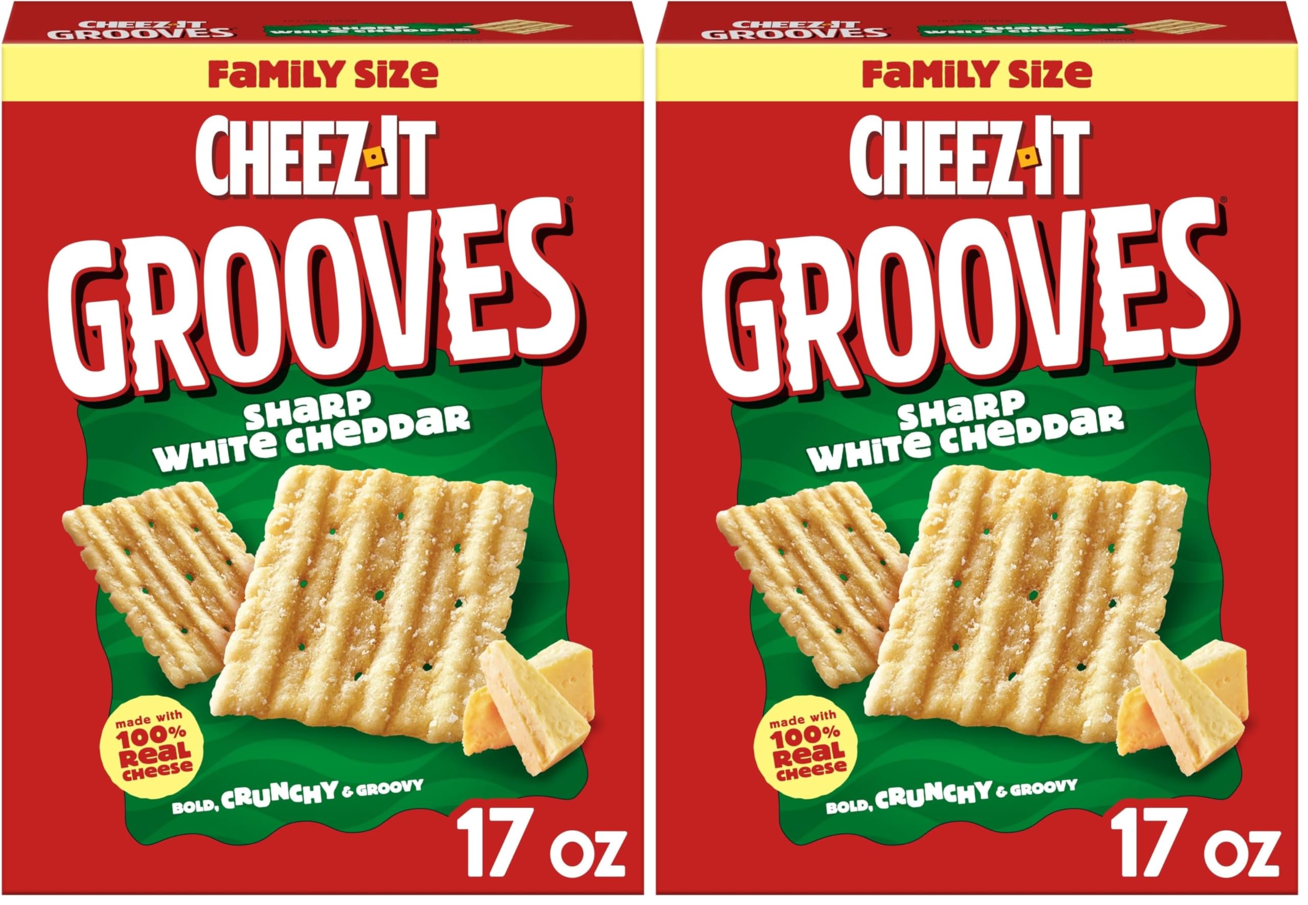 Cheez-It Grooves Crunchy Cheese Crackers,Snack Crackers,Lunch Snacks,Family Size,Sharp White Cheddar,17oz Box (1 Box),(Pack of 2)