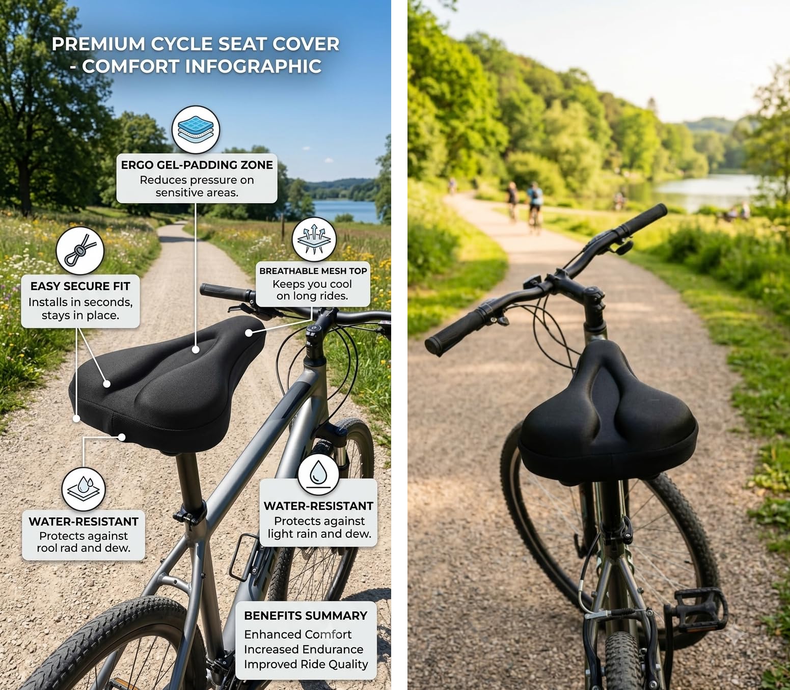 Ilsha Bicycle Silicone Gel Seat Saddle Cover Soft Cushion Black. 2