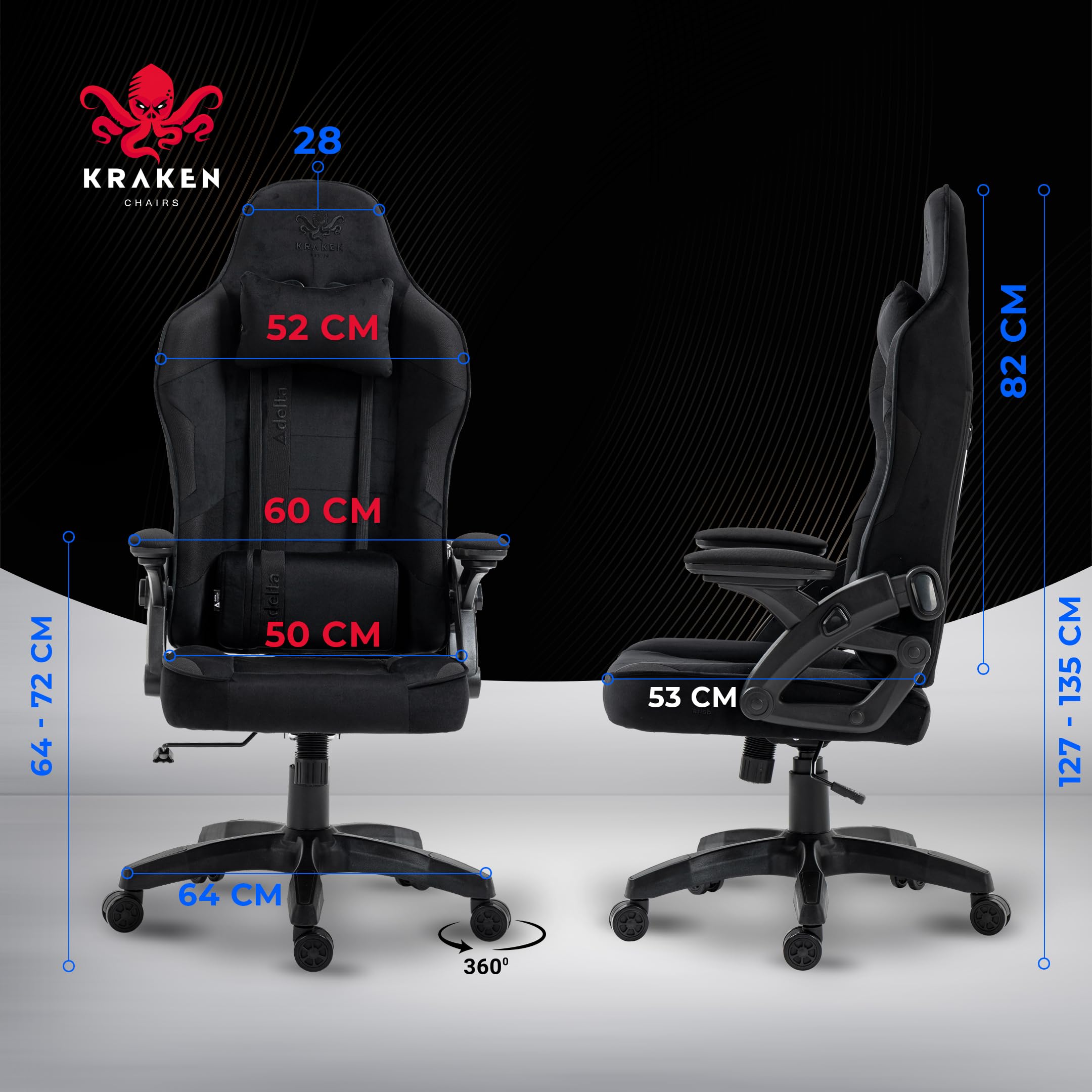 Gaming Stuhl Stoff Samt Ergonomisch - Schwarz Gamer Stuhl Mit Lendenkissen, Kopfkissen, 2D Armlehnen Und Wippfunktion, Bürostuhl Mit 120° Rückenlehne, 130 kg Belastbarkeit