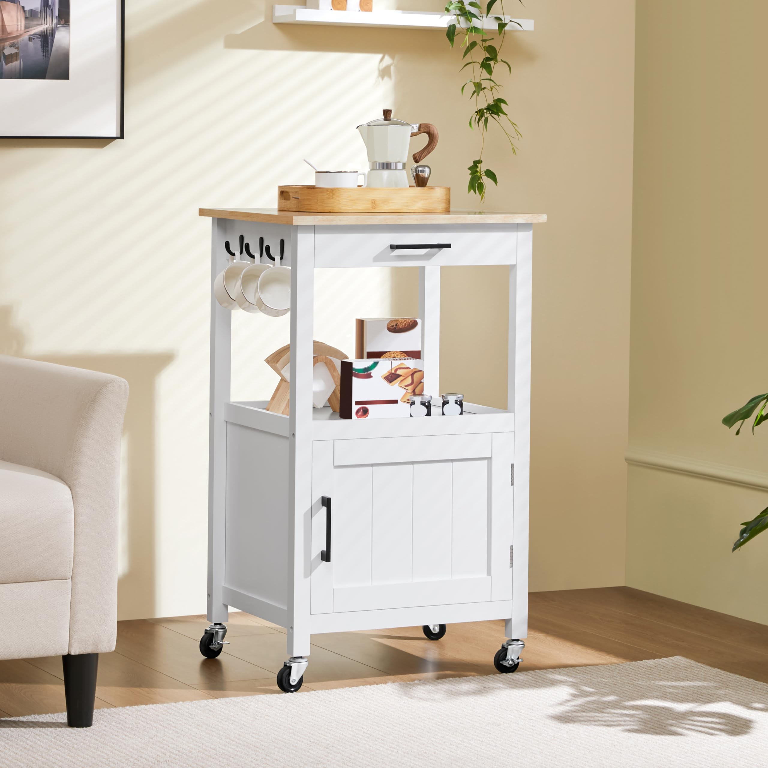 Yaheetech Carro de Cocina Carrito de Servicio con Ruedas Carro Auxiliar con Espacio de Almacenamiento Carro Cocina Comedor Hogar Blanco