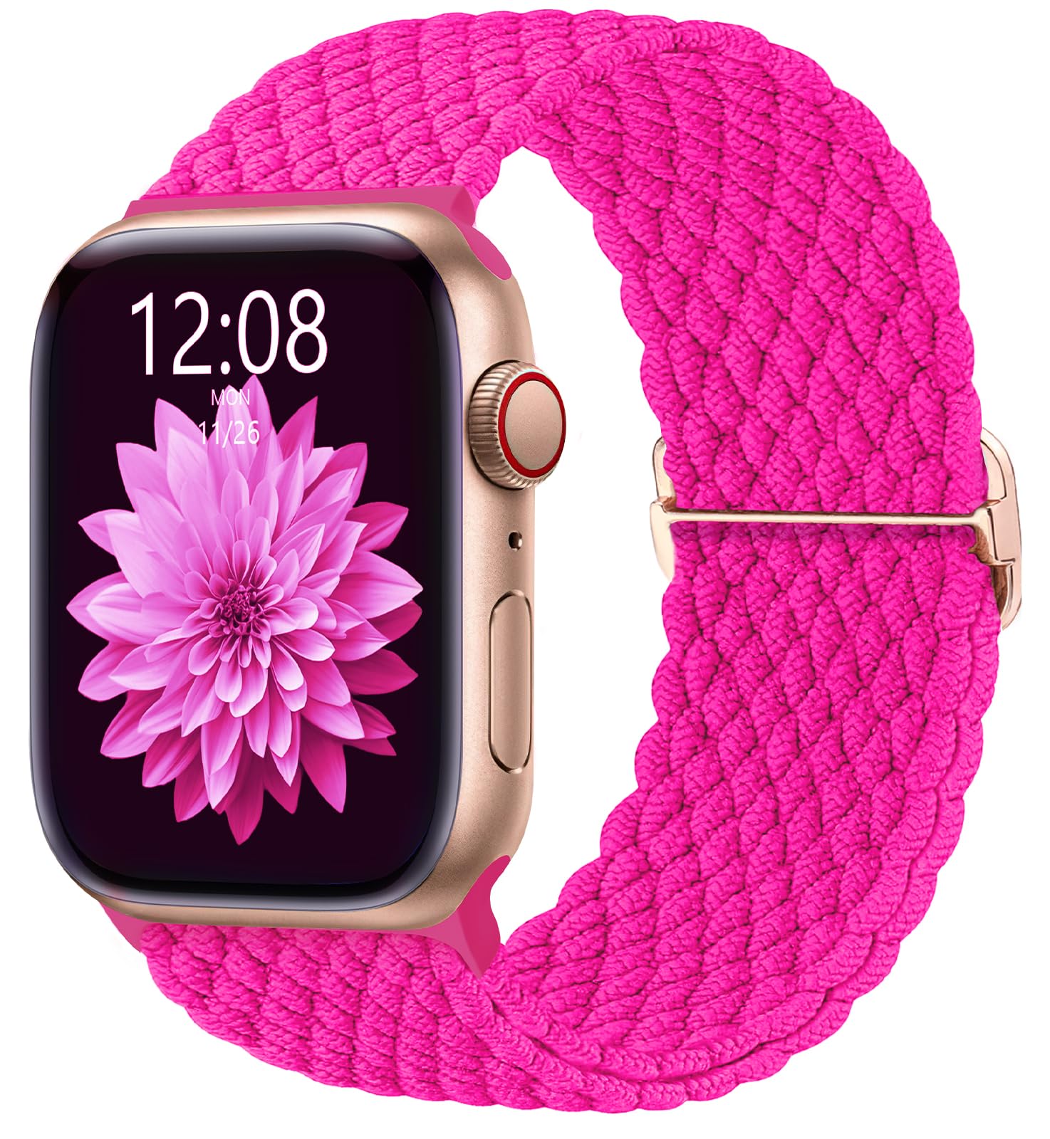 AMSKY Cinturini in Intrecciato Compatibile con Cinturino Apple Watch 40mm 44 mm 45mm 41mm 42mm 38mm 49mm Donna, Tessile Cinturino Compatibile con Apple Watch Se Ultra 9 8 7 6 5 4 3 2 1, Rosa Caldo