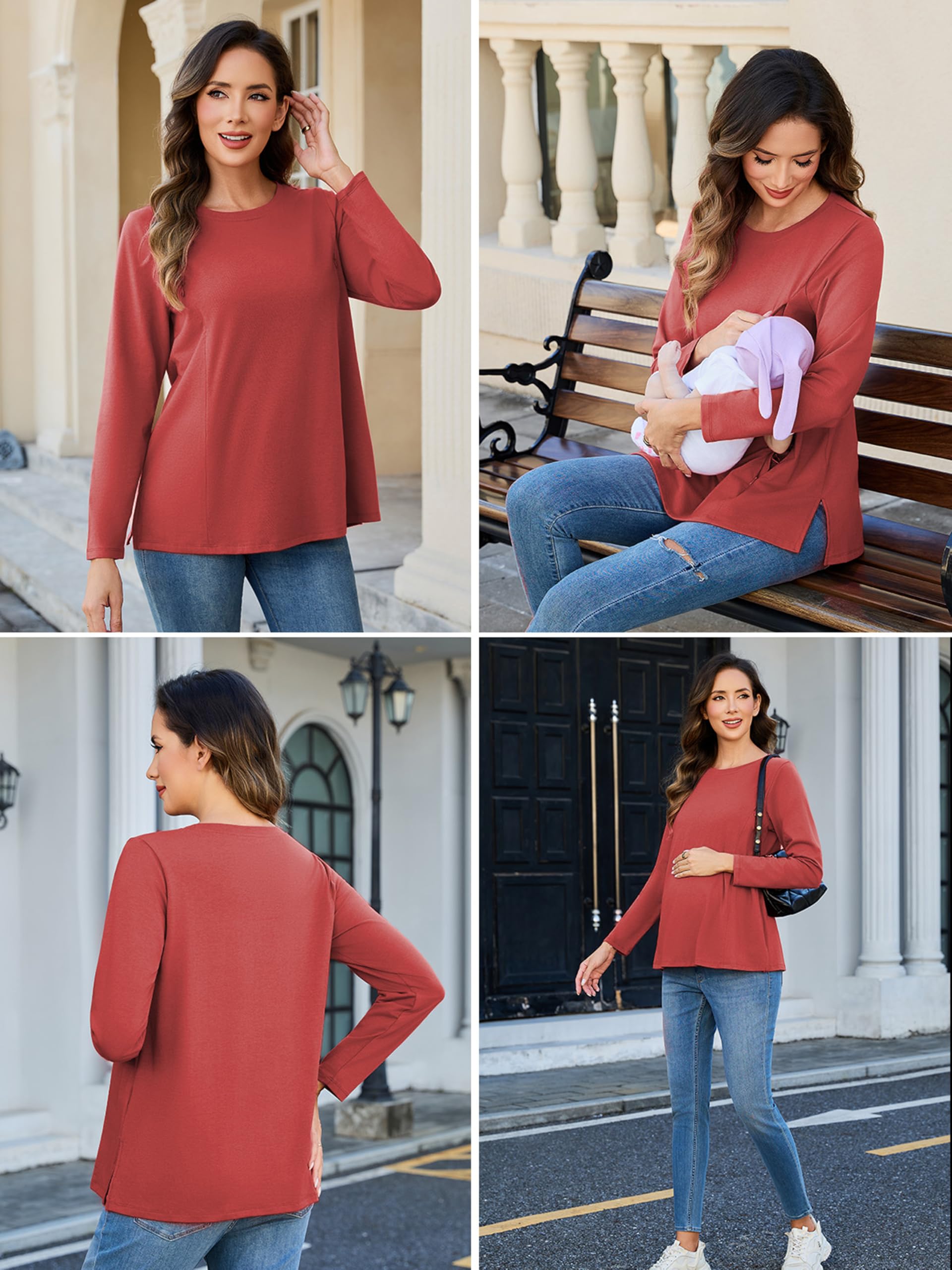 Lot de 3 t-shirts d'allaitement pour femme avec fermeture éclair, ample, manches longues, vêtements d'hiver