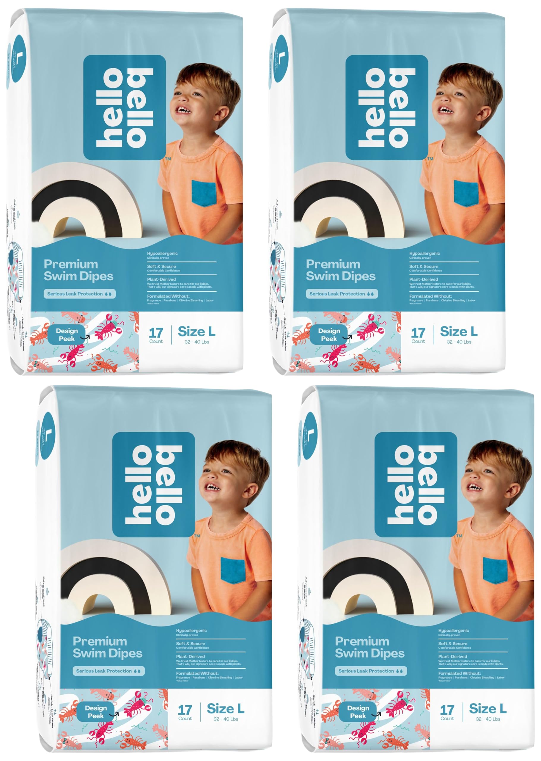 Hello Bello Swim Diapers Large | For 32-40 lbs | Lobster Design | Leak Protection | 17 Count, Pack of 4
