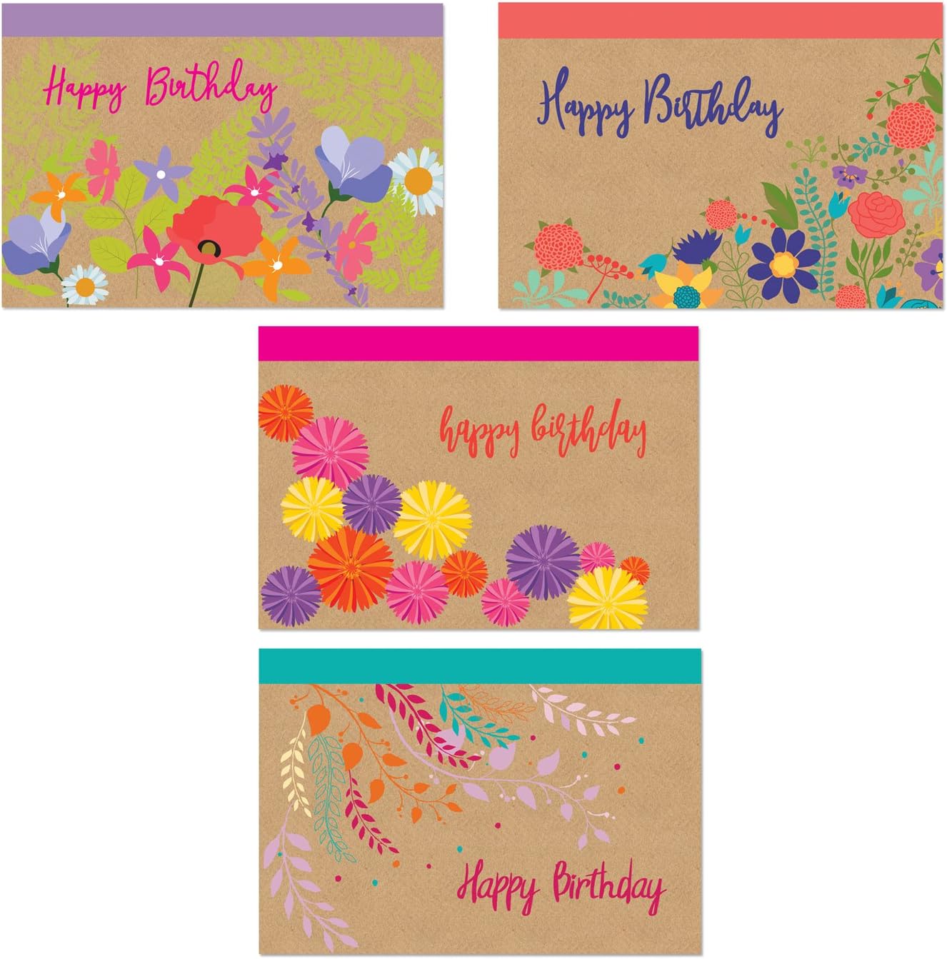 Pipilo Press Happy Birthday Postcards Bulk Set with 4