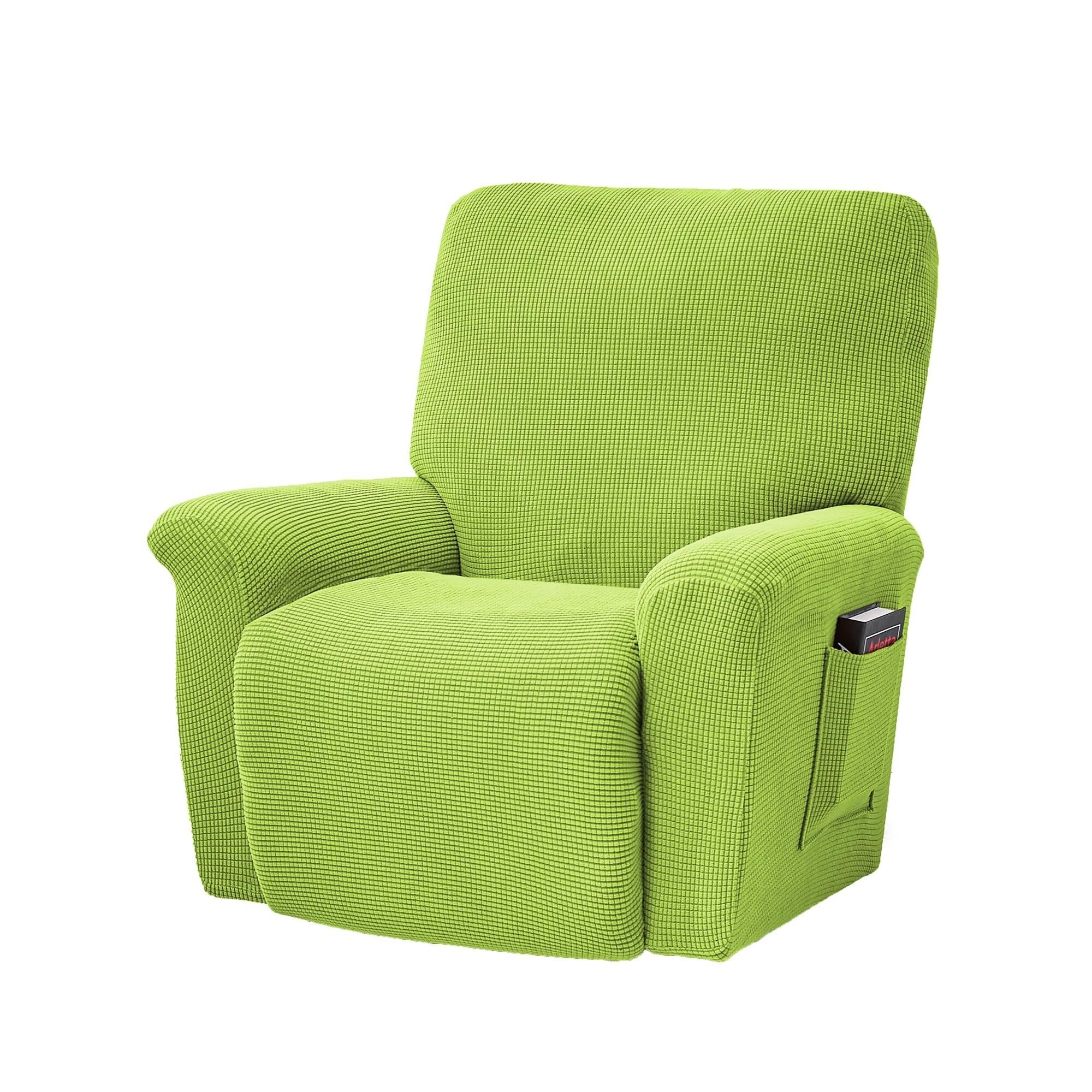 BEIWOSHA Stretch Recliner Chair Covers, 4-Piece Soft Sofa Cover Thick Single Seat Couch Cover Jacquard Recliner Slipcover with Pocket(Green)