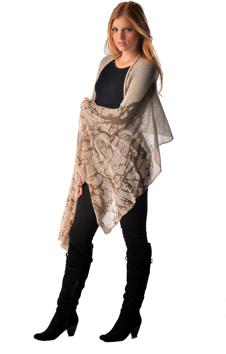 Cashmere Boutique 100% Pure Cashmere Shawl Women - Knitted, Soft, Luxury Lightweight, Tree Print Shawl - 22" x 76" - Image 5