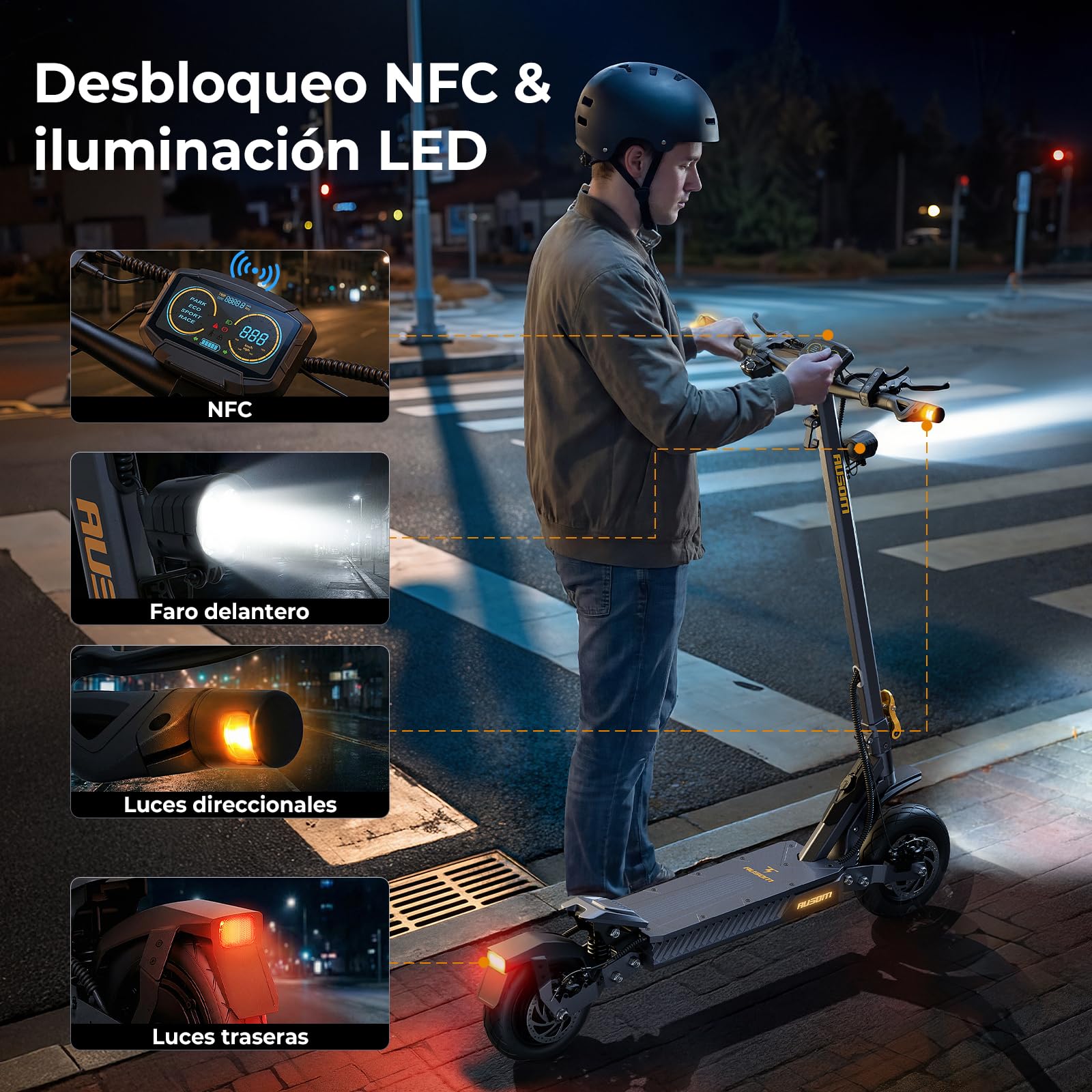 Patinete Eléctrico, Ausom Gosoul 2 para Adultos, Autonomía 70km, Neumáticos 10" Tubeless, Plegable, IPX5, Ideal para Desplazamientos Urbanos