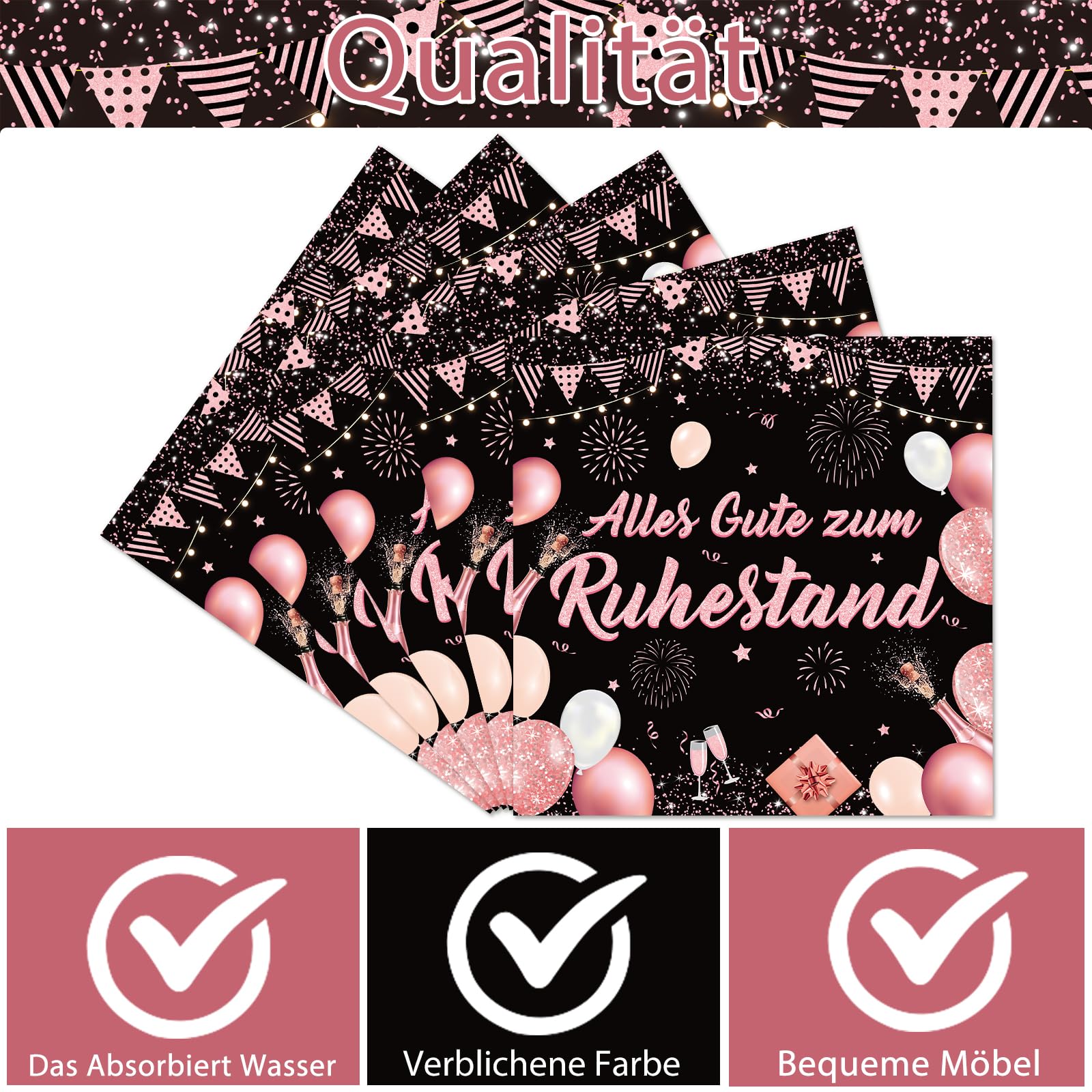 Afritee Servietten Rente Deko 20 Stück, Servietten Alles Gute Zum Ruhestand Papierservietten Für Frau, Ruhestand Roségold Tischdeko Pensionierung Abschiedsfeier Dekoration 33 X 33cm Küche, Haushalt & Wohnen