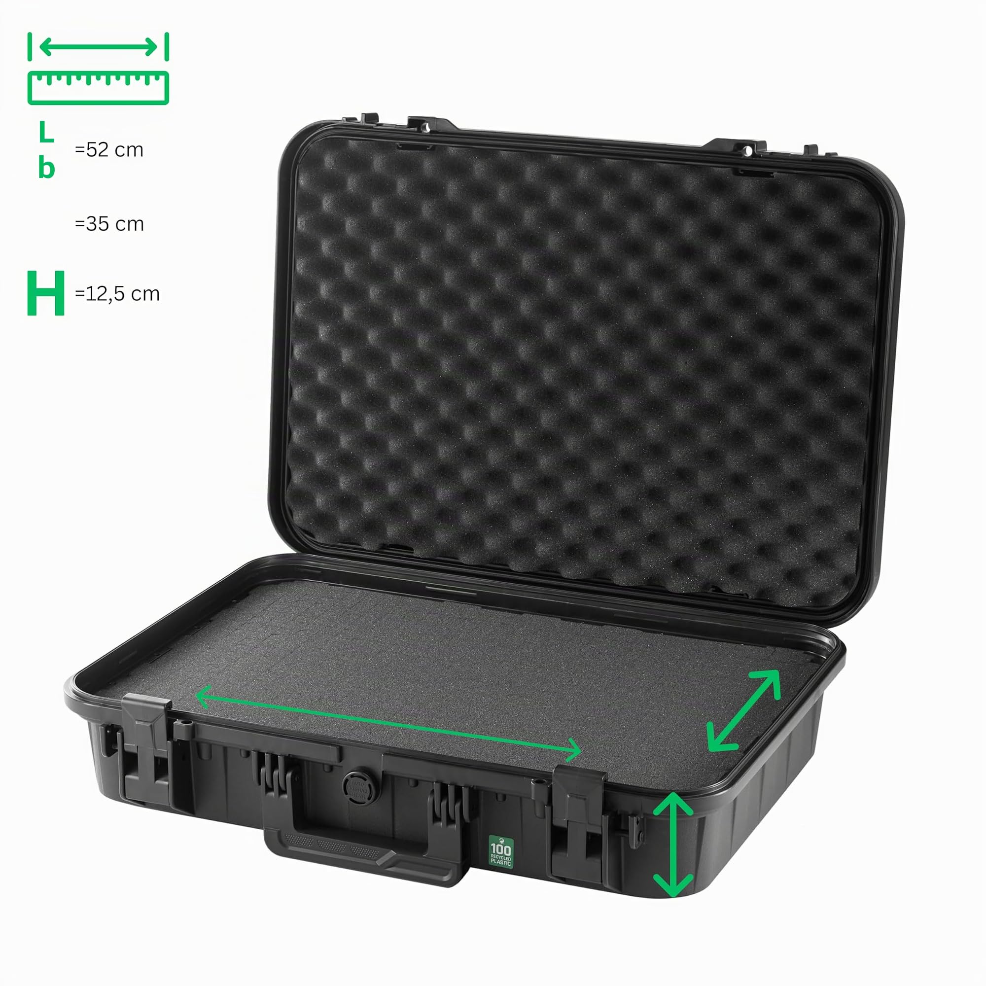 TOMcase Mallette pour Tablette, Notebook/Ordinateur Portable et Accessoires; Valise de Protection ECO étanche avec Grille/Mousse cubique pour 16" à 18", Outdoor Case Made in Germany (L)