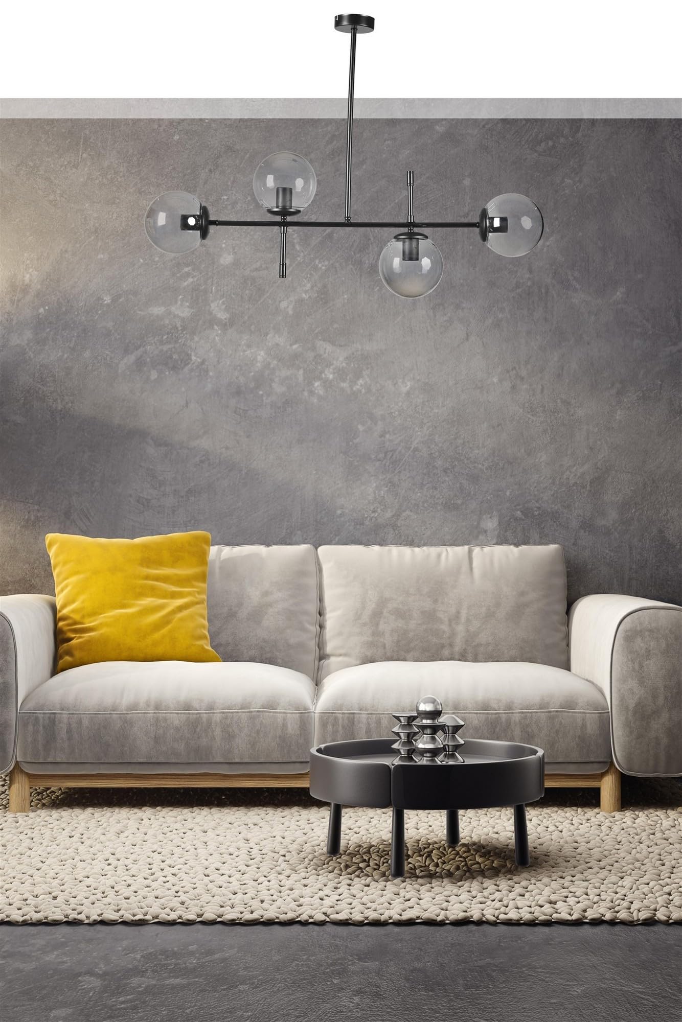 Lustre gris fonce moderne en metal Opviq suspension de plafond E27 hauteur 65 cm base 90cm
