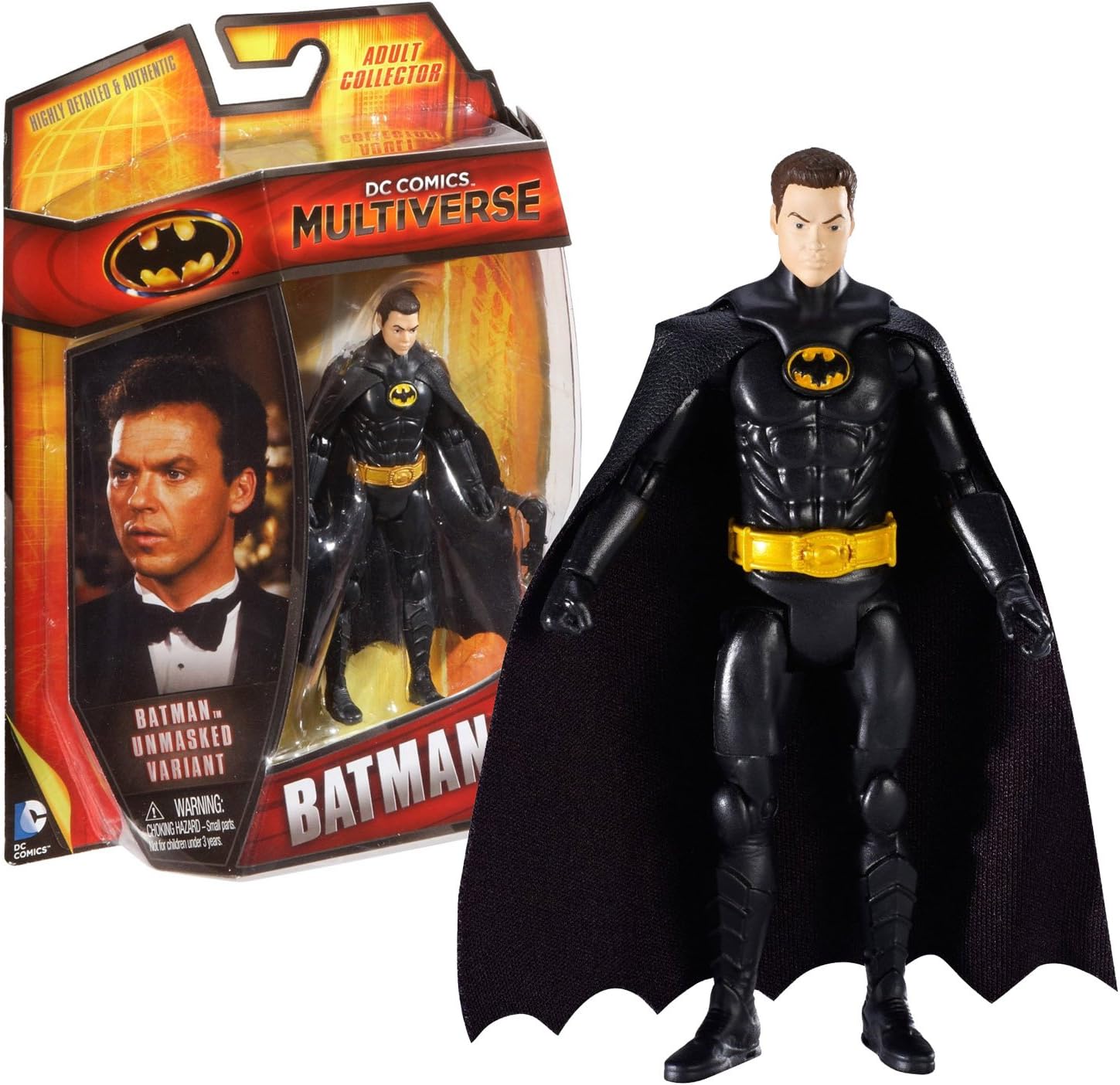DC Comics Multiverse Mattel Year 2013 Series 4 Inch Tall Action Figure - Unmasked Variant Batman (Michael Keaton) with Grappling Hook Gun