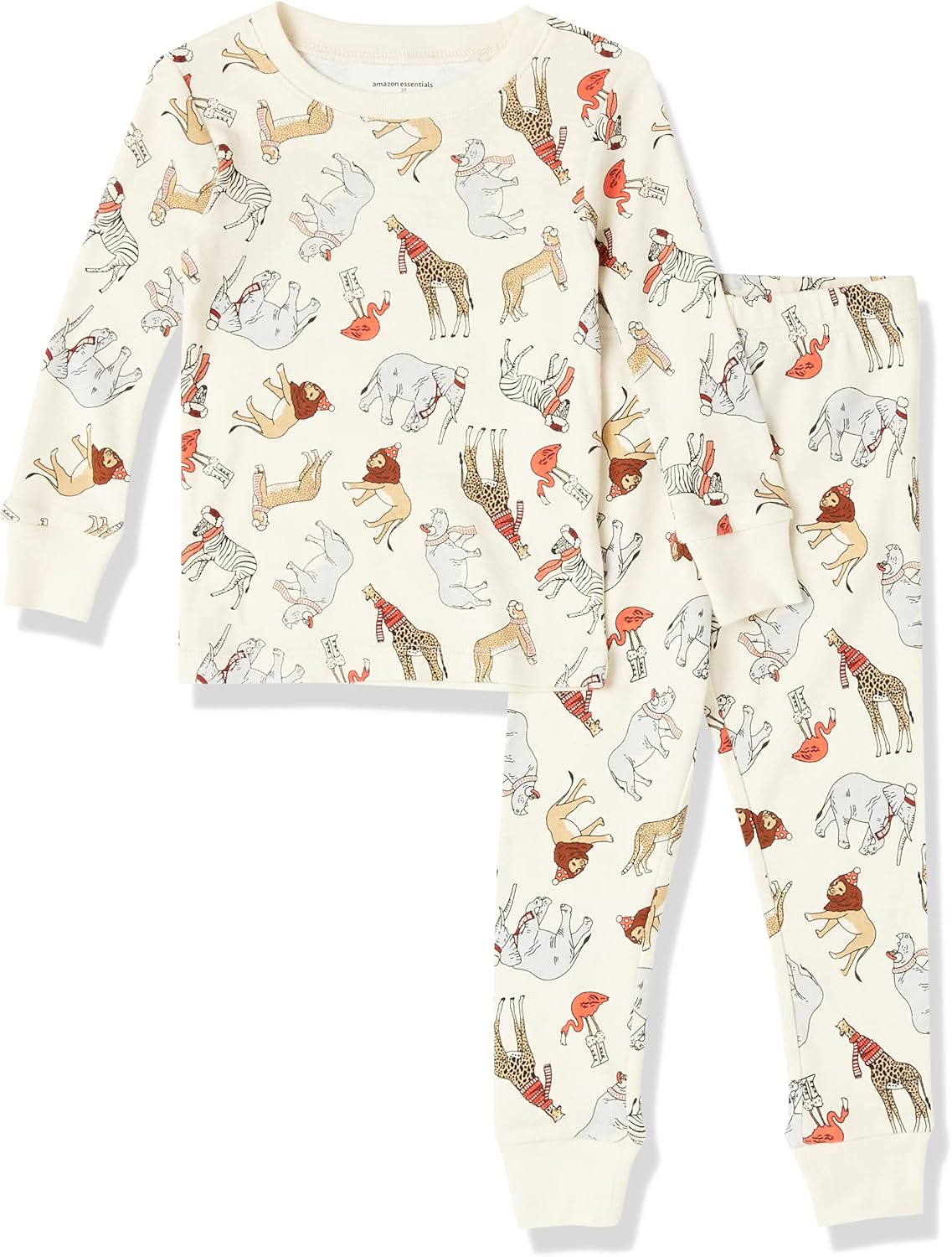 Amazon Essentials Conjuntos de Pijama Ceñidos de Algodón Unisex Niño, Pack de 2, Animales de Fiesta, 11-12 años