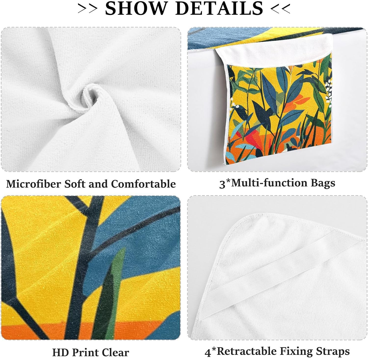 Botanical Illustration Art Orange Patio Chaise Lounge Chair Cover Soft Chaise Beach Spa Towel with Windproof Straps for Outdoor Sunbathing Trips, 85" X 30"