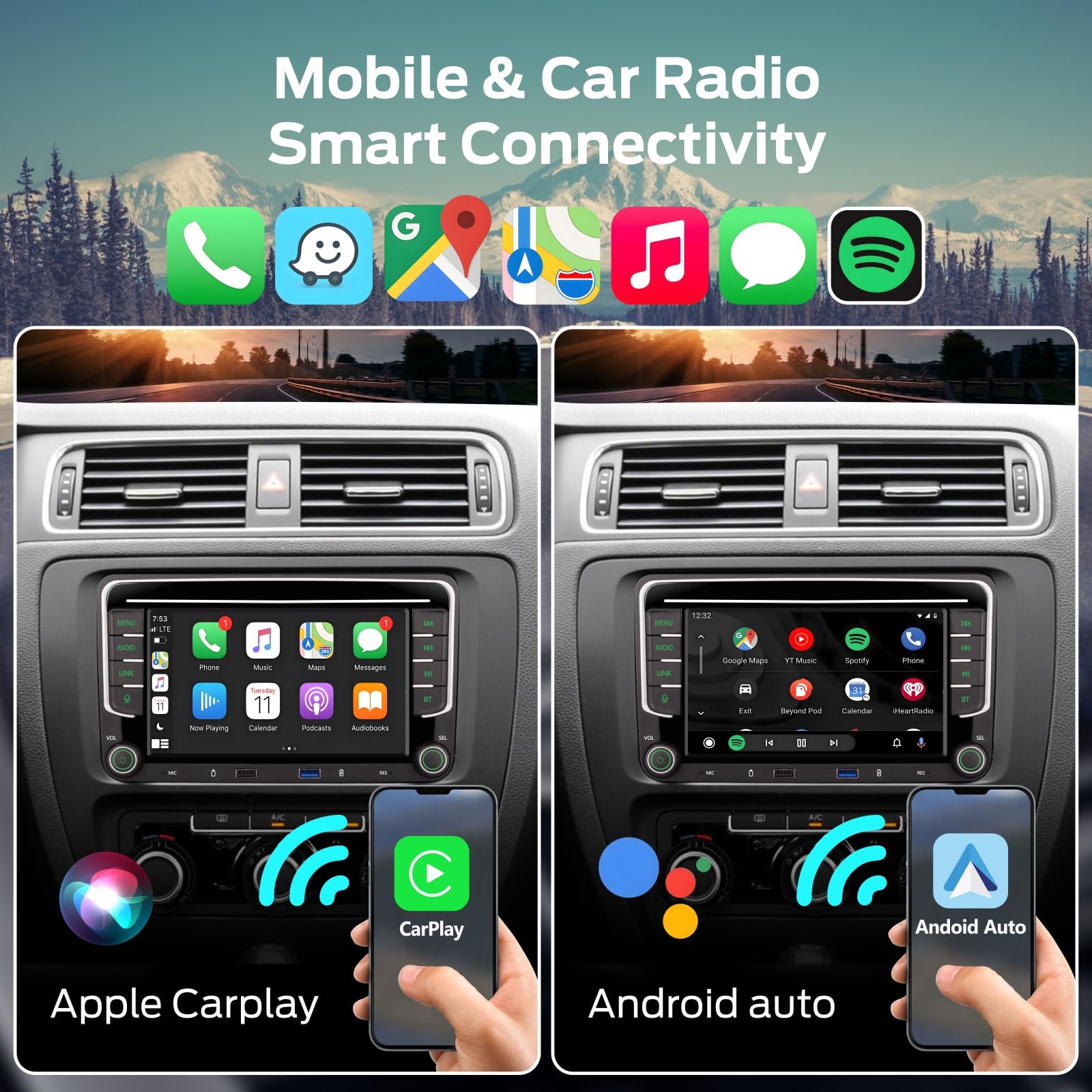 Arranque en 3s Radio Coche VW,Carplay para Golf 5/6,Passat B6/B7,Polo 6r,T5 | VW Radio para Golf 5/6/Plus,Passat B6/B7/CC,EOS,Polo 6R,T5,CarPlay,Android Auto,SWC,Pantalla IPS,Bluetooth/FM RDS/DSP/CANBUS