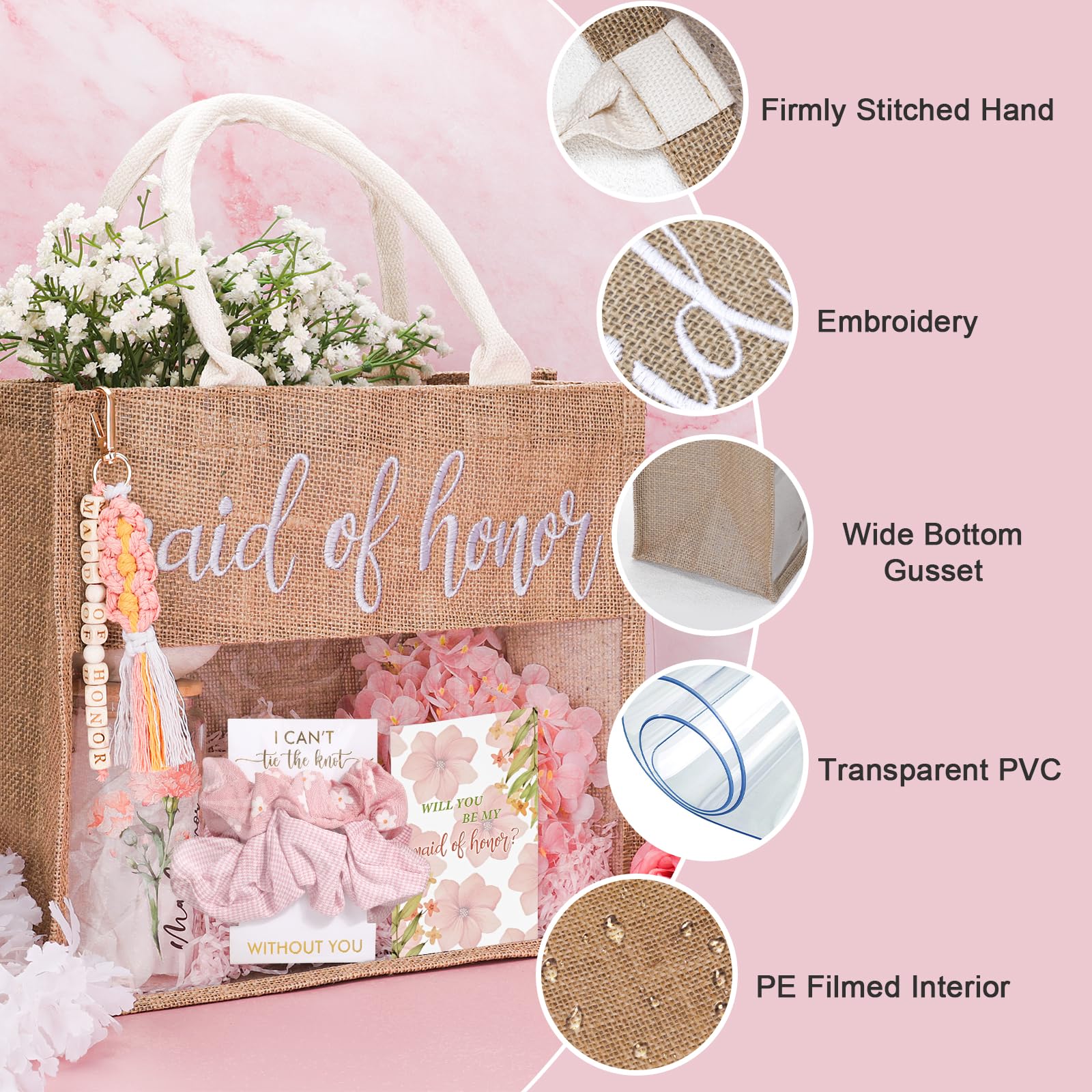 Maid of Honor Proposal Gifts,Will You Be My Maid of Honor Glass Cup Tote Bag Proposal Gifts for Wedding Day
