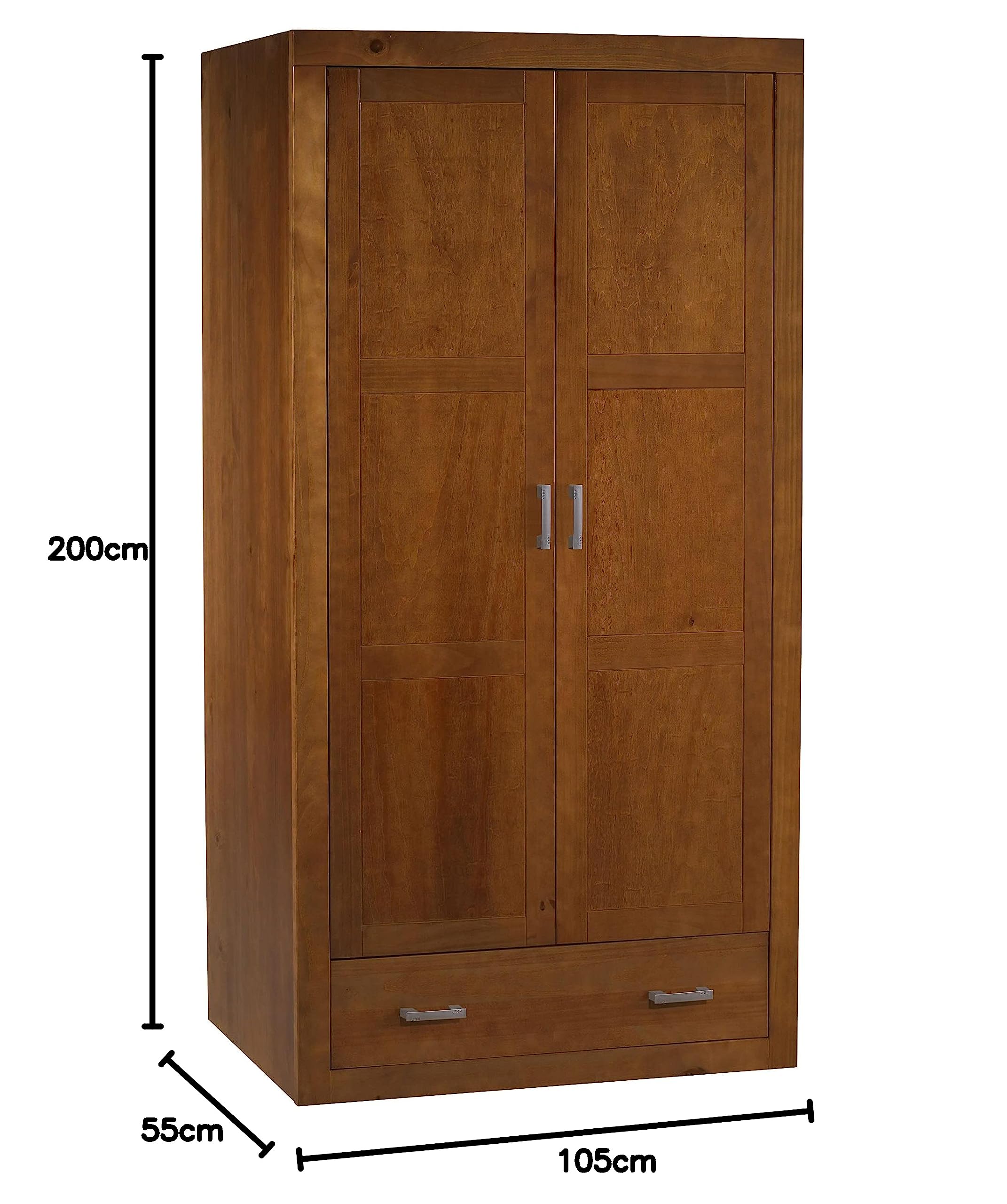 ARMARIO 2 PUERTAS REALIZADO EN MADERA DE PINO MACIZO, COLOR CEREZO . COMPUESTO DE 2 PUERTAS DE CONTRACHAPADO Y UN CAJON.MEDIDAS 200X105X55