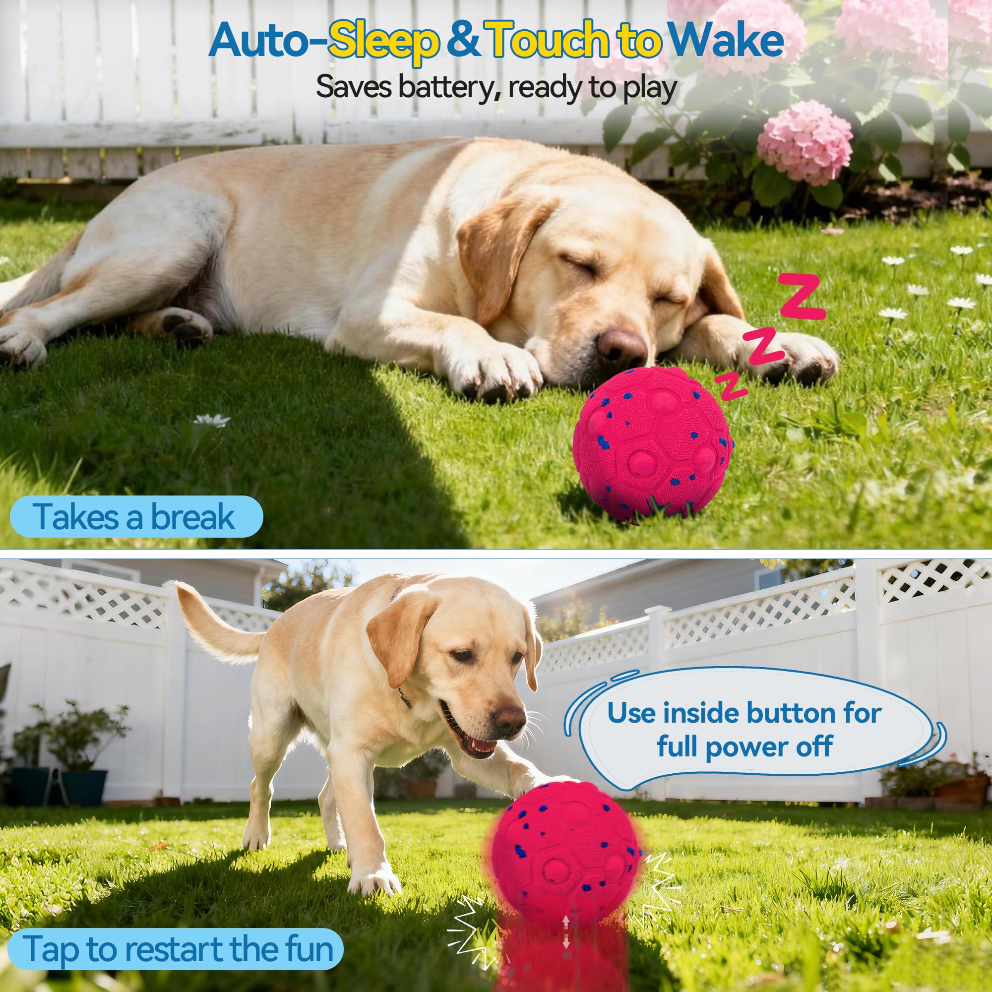 Newget Balle interactive pour chien avec télécommande, 3 modes, balles mobiles intelligentes avec réveil tactile, balle automatique résistante à la mastication, pour chiens de taille moyenne et grande