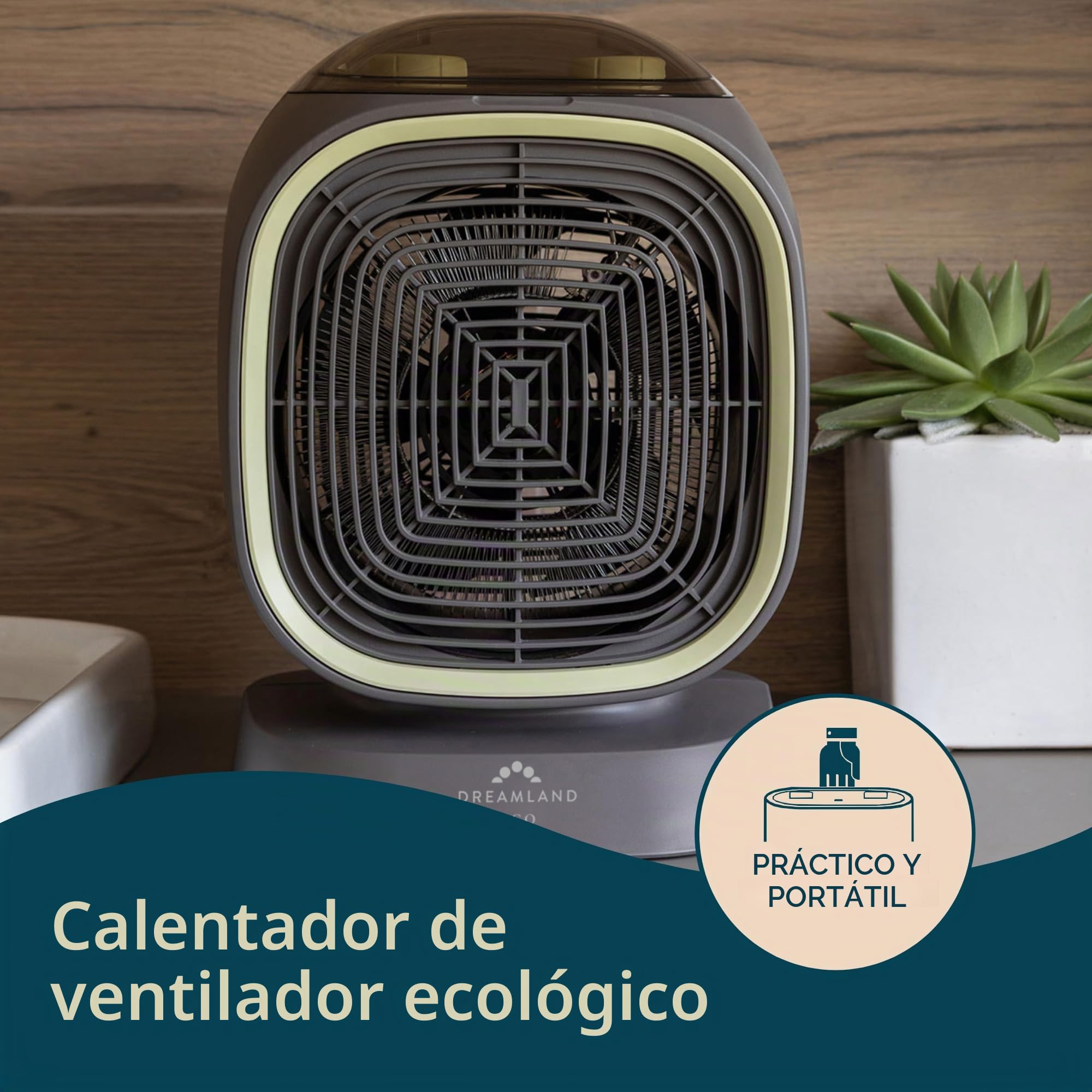 Dreamland Silent Power - Calentador de ventilador portátil con 4 modos de calefacción (35% de ahorro de energía con tecnología ecológica, función anticongelante, grado de protección IP21, hogar con