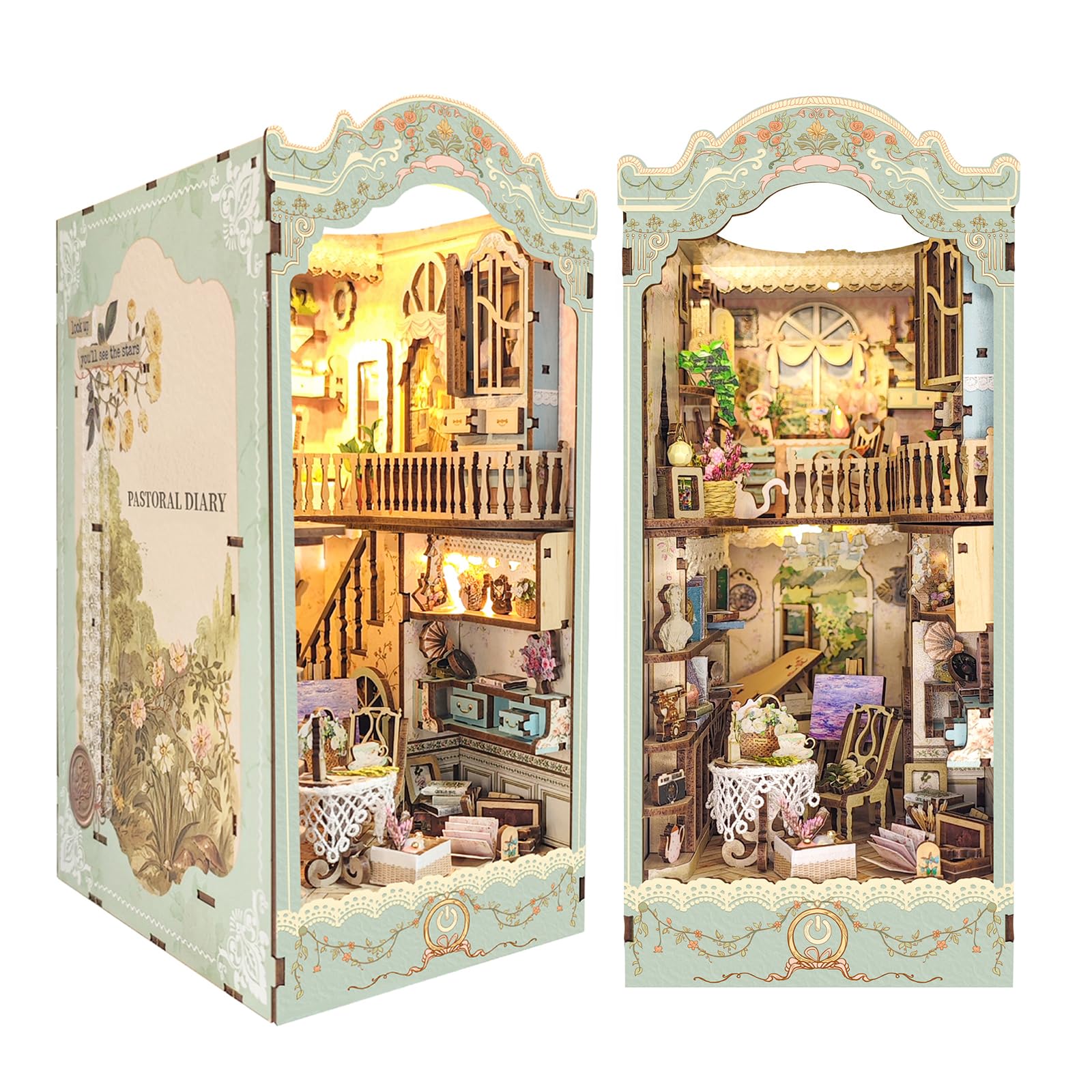 Cuteroom Book Nook Kit, DIY Miniature House Kit for Adults,Bookshelf Insert Decor Alley, DIY Dollhouse Booknook, Booknook Decor with Sensor LED Lights for Age 14+ (SQ090)