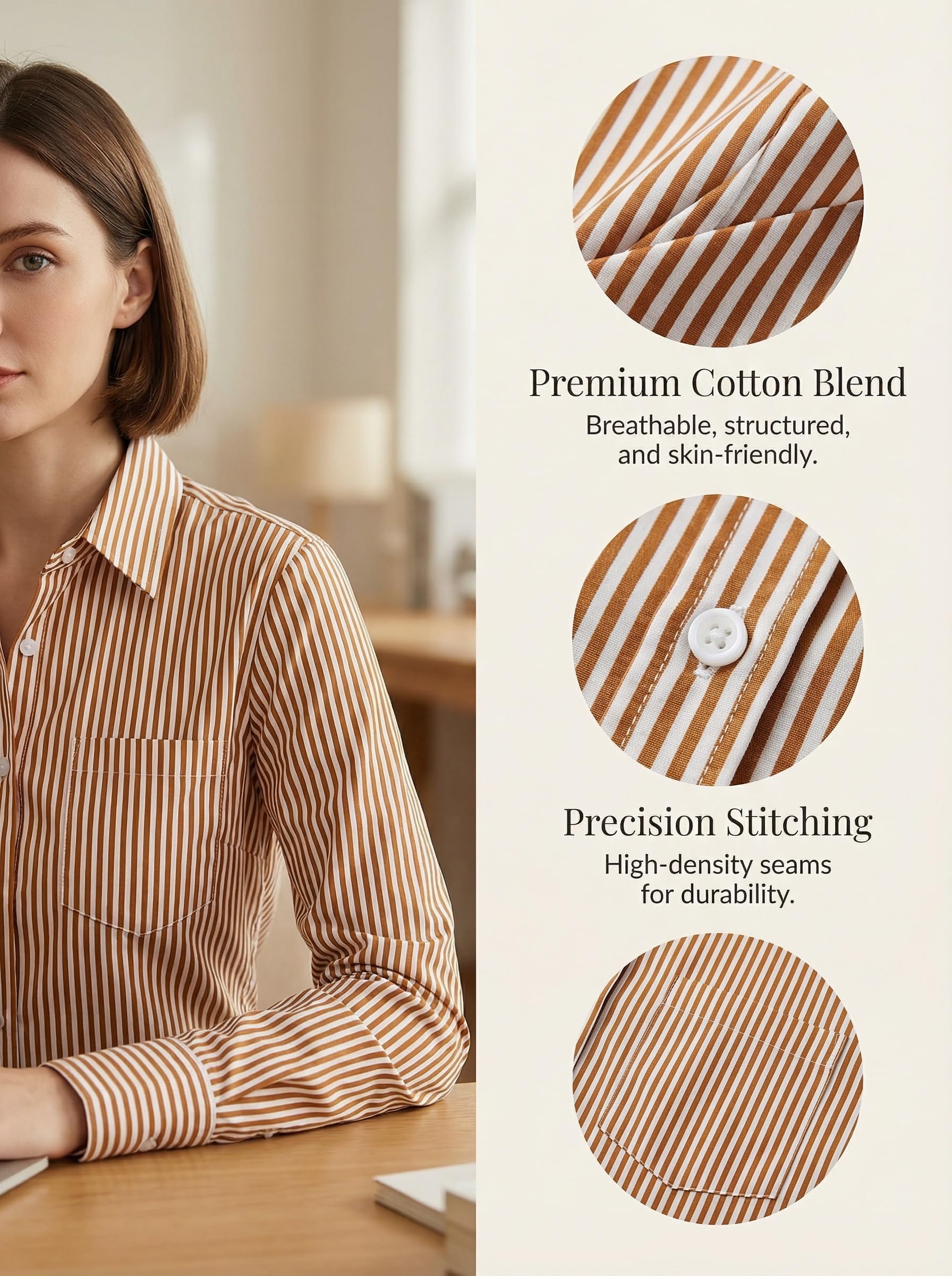 Beninos Striped Button Down Shirts for Women Dress Shirts Long Sleeve Casual Collared Office Work Shirt with Pocket