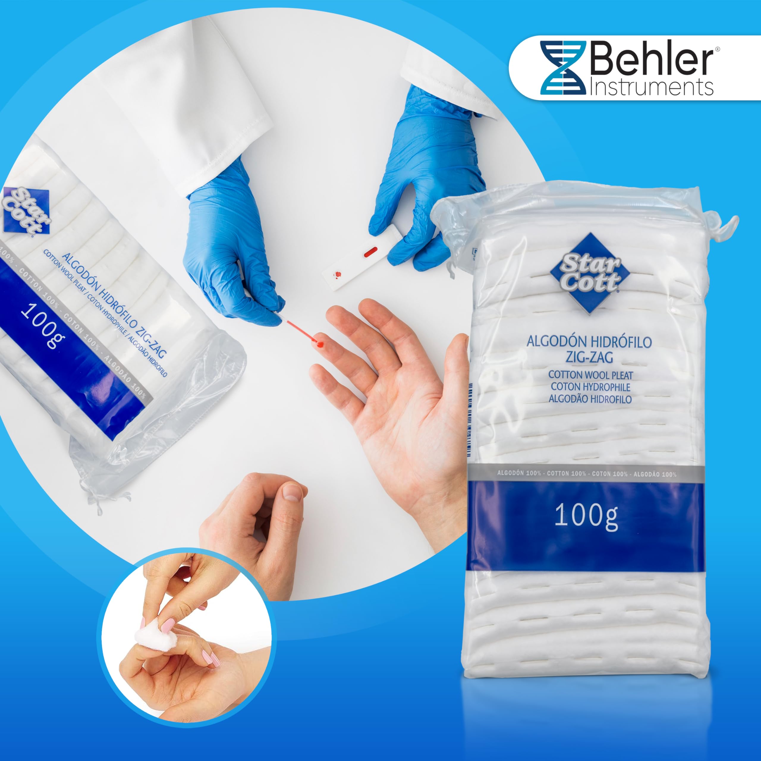 Star Cott - Algodón Hidrófilo Blanco en Zig Zag, 100 g - 100% Algodón Puro y Blanqueado sin Cloro, Ideal para Tratamiento de Heridas y Cuidado de la Piel Sensible, Seguro