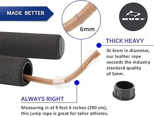 Miniatura 4 de HUEY Cuerda de saltar deportiva de cuero para entrenamiento de velocidad, silencioso, boxeo, artes marciales mixtas, cardio, crossfit, fitness,
