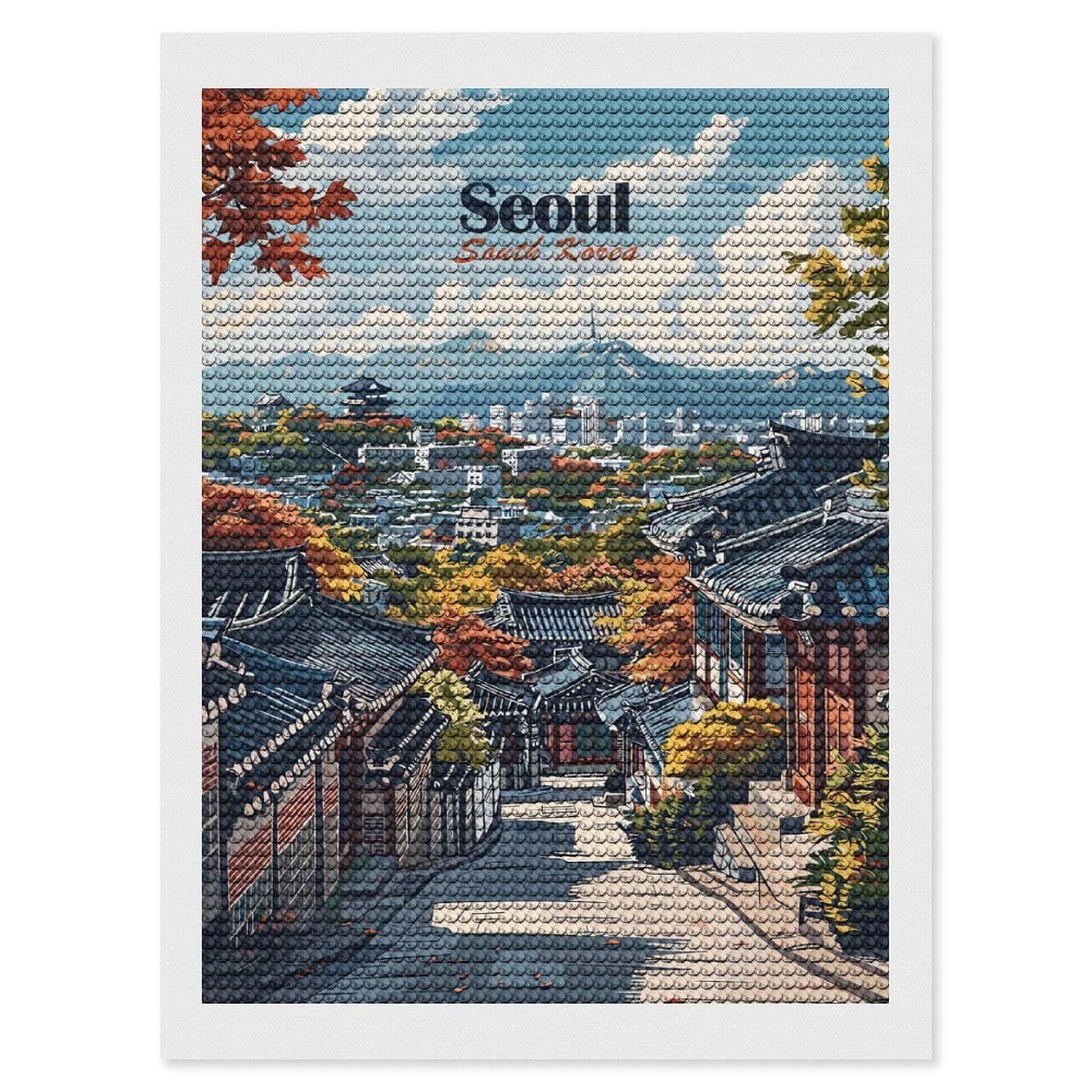 Junmoney Seoul Cityscape Diamond Art Canvas 12"x16", for Teens, Nice Detail and Sparkle, Farmhouse Decor, Festive Craft Gift, Easy to Enjoy