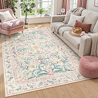 Lahome Pink Boho Rugs for Living Room 5x7, Washable Area Rugs for Bedroo...
