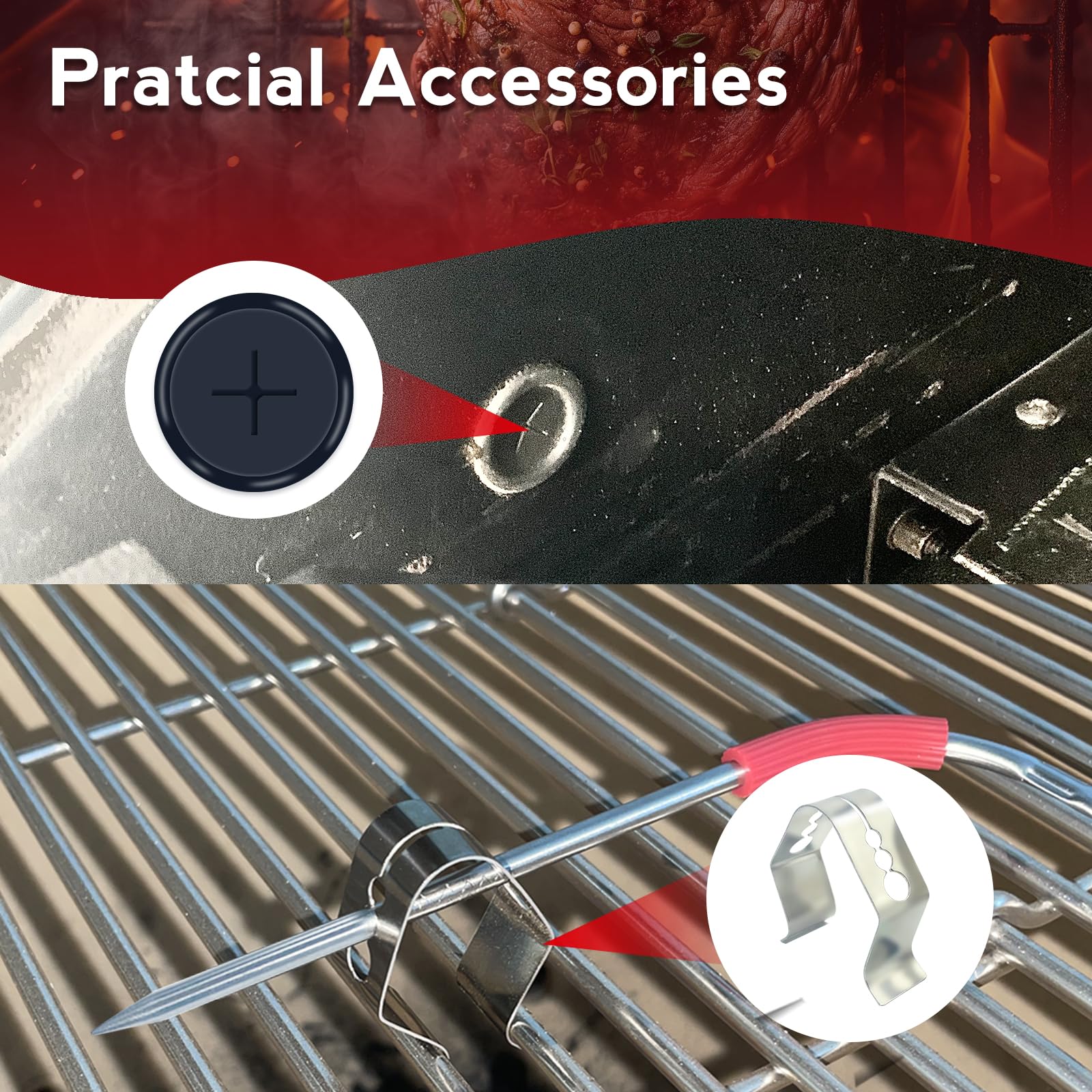 4 confezioni di sonde di temperatura Pro per carne, ricambio per griglie Weber, igrill, Connect Smart Grilling Hub, lavabili, 4 sonde per termometro alimentare con 4 supporti per sonda.