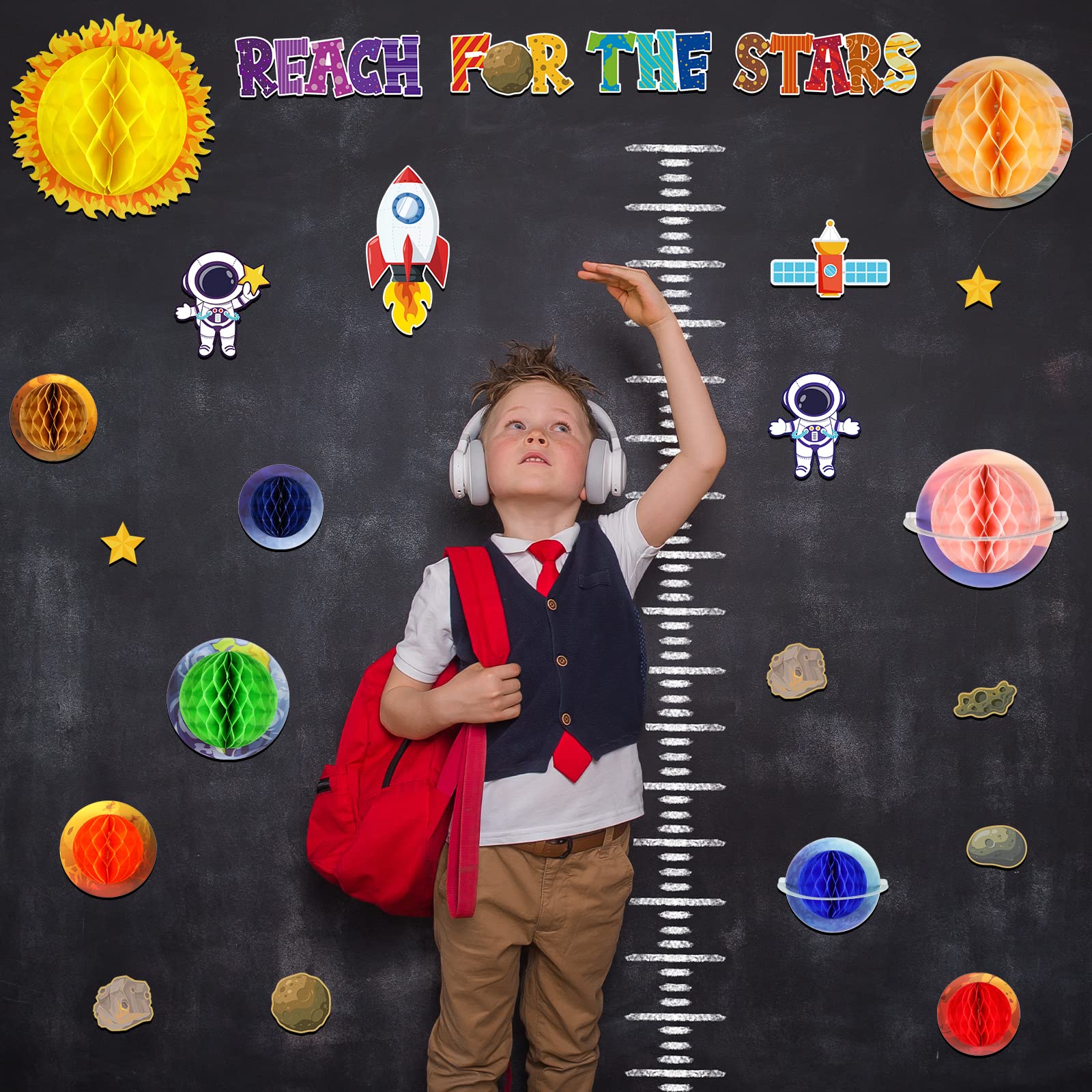 22-teiliges Weltraum-Dekoset Für Klassenzimmer & Kinderzimmer – Mit 3D-Waben, Planeten & Astronauten, Bunt & Kindgerecht