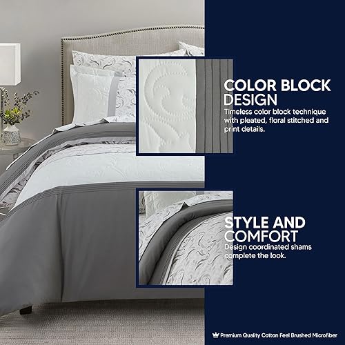 Miniatura 3 de Chic Home Ava - Juego de edredón de 8 piezas con bloques de color, estampado floral, con costuras plisadas, diseño de ropa de cama en una bolsa,