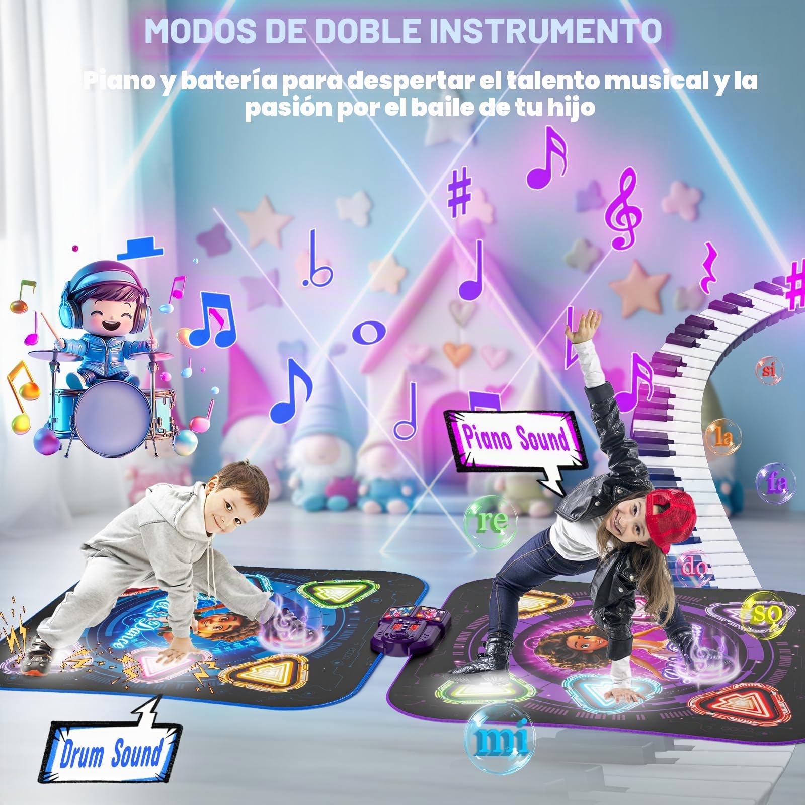 2-Jugadores Alfombra de Baile, 12 Botones Luminosos Alfombra de Baile con Bluetooth, Juguete Alfombra Música Niña 5 6 7 8 9 10 Años, Juegos Regalo Cumpleaños Navidad para Niñas Niños 6-7 9-10 Años