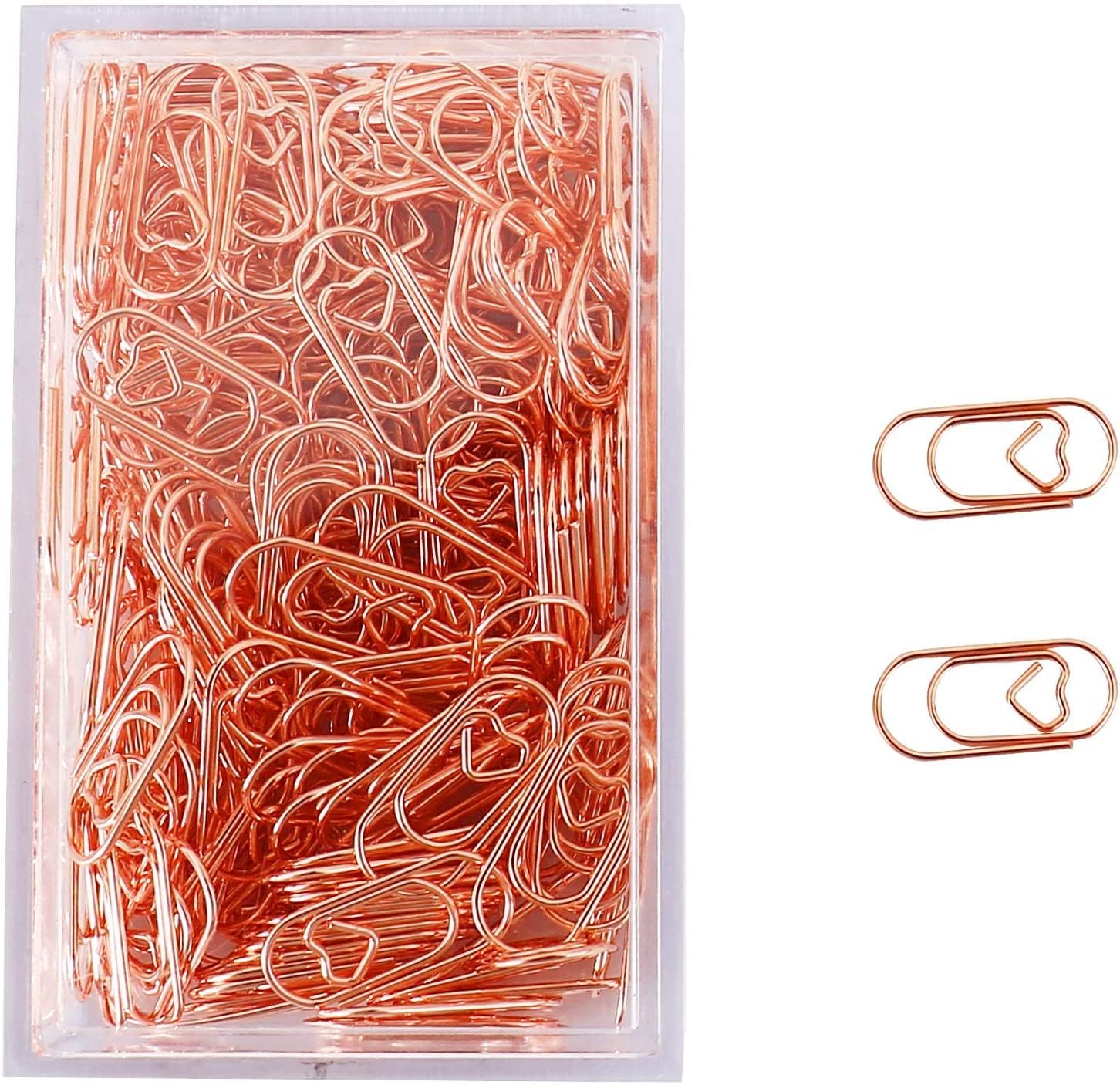 200 Pcs Small Rose Gold Paper Clips Love Heart Shaped Paperclips Stainless Steel in Tinplate Paper Clips Holder for Office School Home Desk Organizers