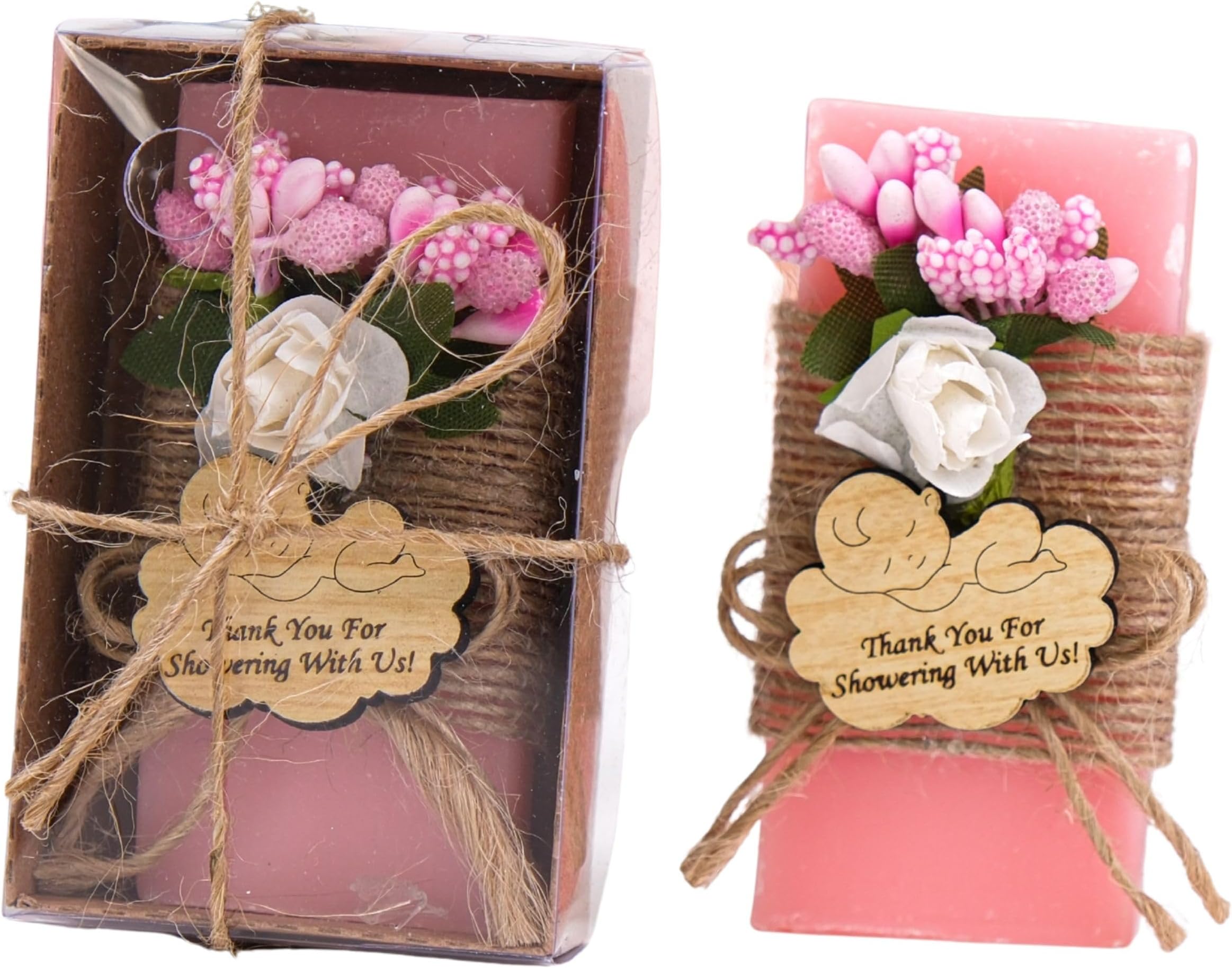 HTF Pack of 5 Personalized Baby Shower Decorations, Handmade Rose Scented Mini Soap Favors, Baby Shower Gifts, Girl Baby Shower Favors (Baby Shower, Pink)