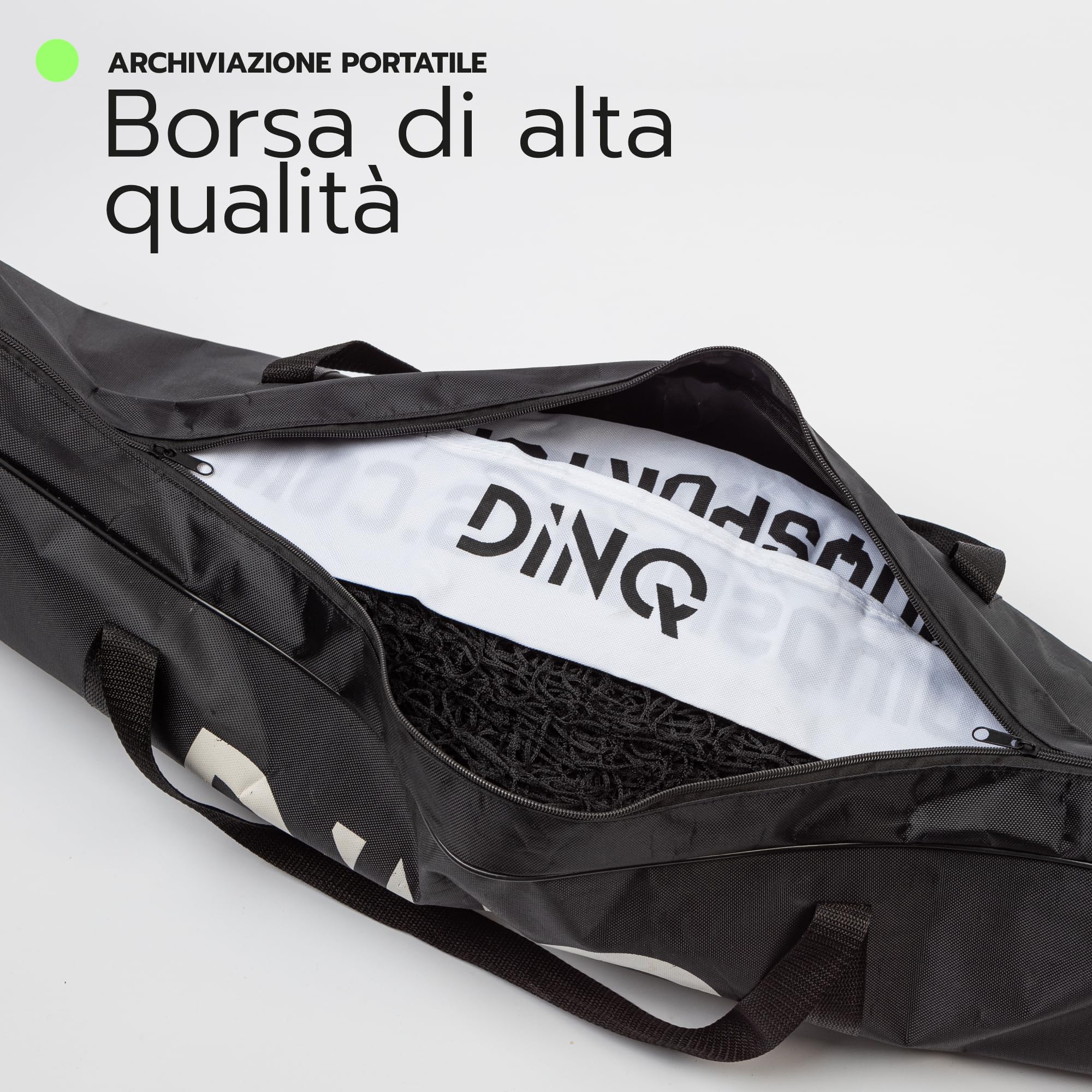 Rete da pickleball DINQ Rete da 1,5" in poliestere a 5 strati senza nodi Misura ufficiale 22 piedi Pali in fibra di vetro Portatile pronto all'uso Facile da trasportare con borsa per il trasporto