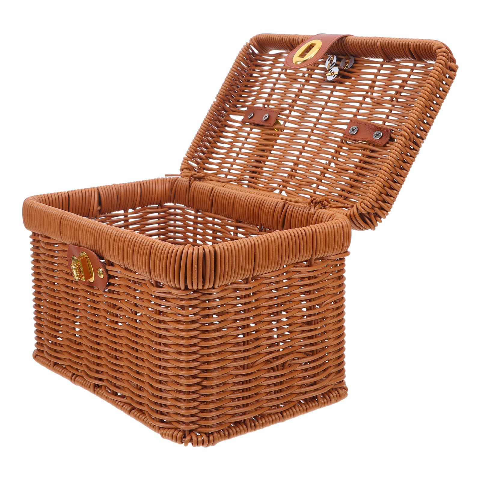 MAGICLULU Cesta de Picnic de Imitación Ratán Tejida a Mano con Tapa, Ligera y Funcional para Almacenamiento Seguro en Regalos y Flores de Boda